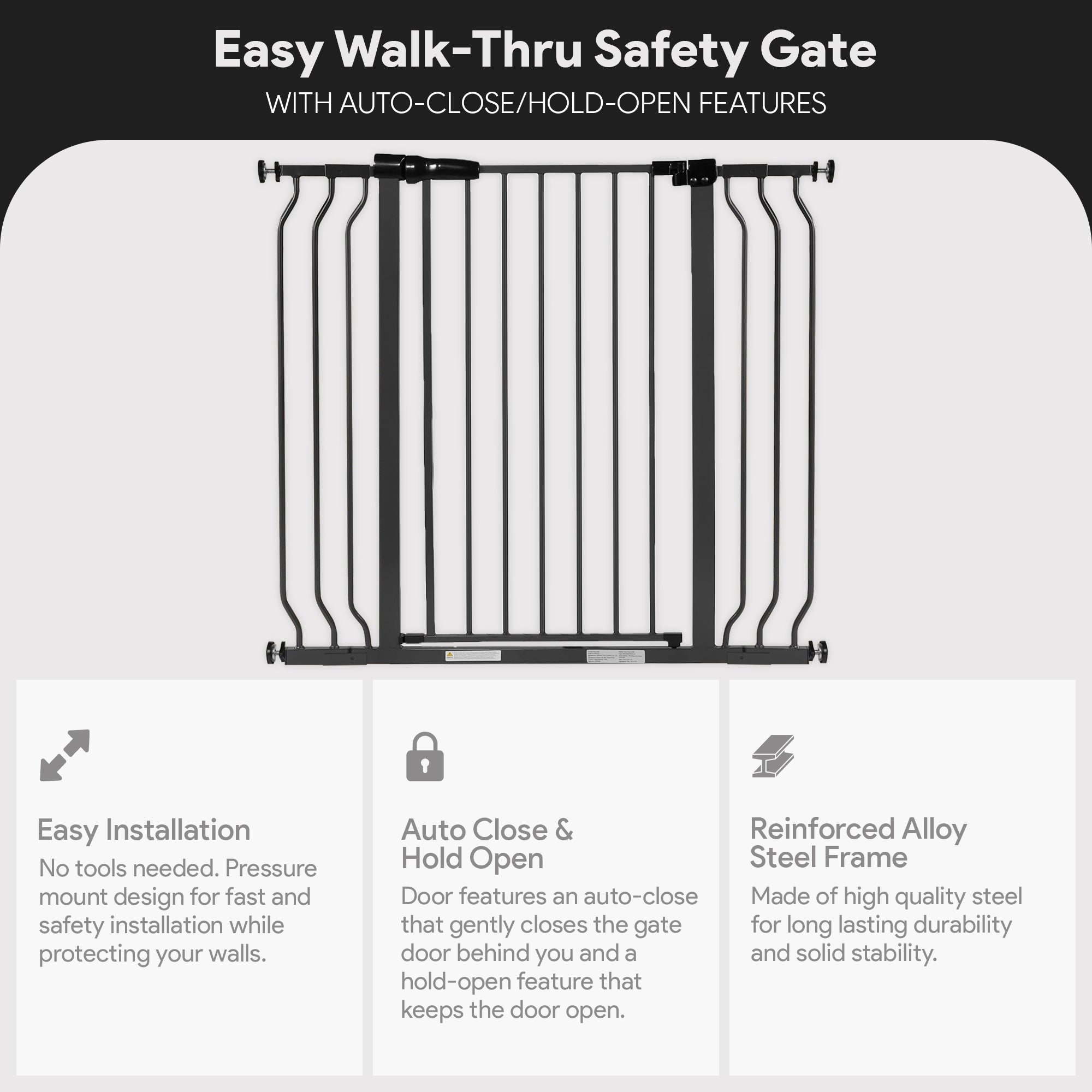 BalanceFrom Walk Thru Safety Gate, Fits 29.1-43.3" Openings, 36” Tall, Graphite - Smart-nests