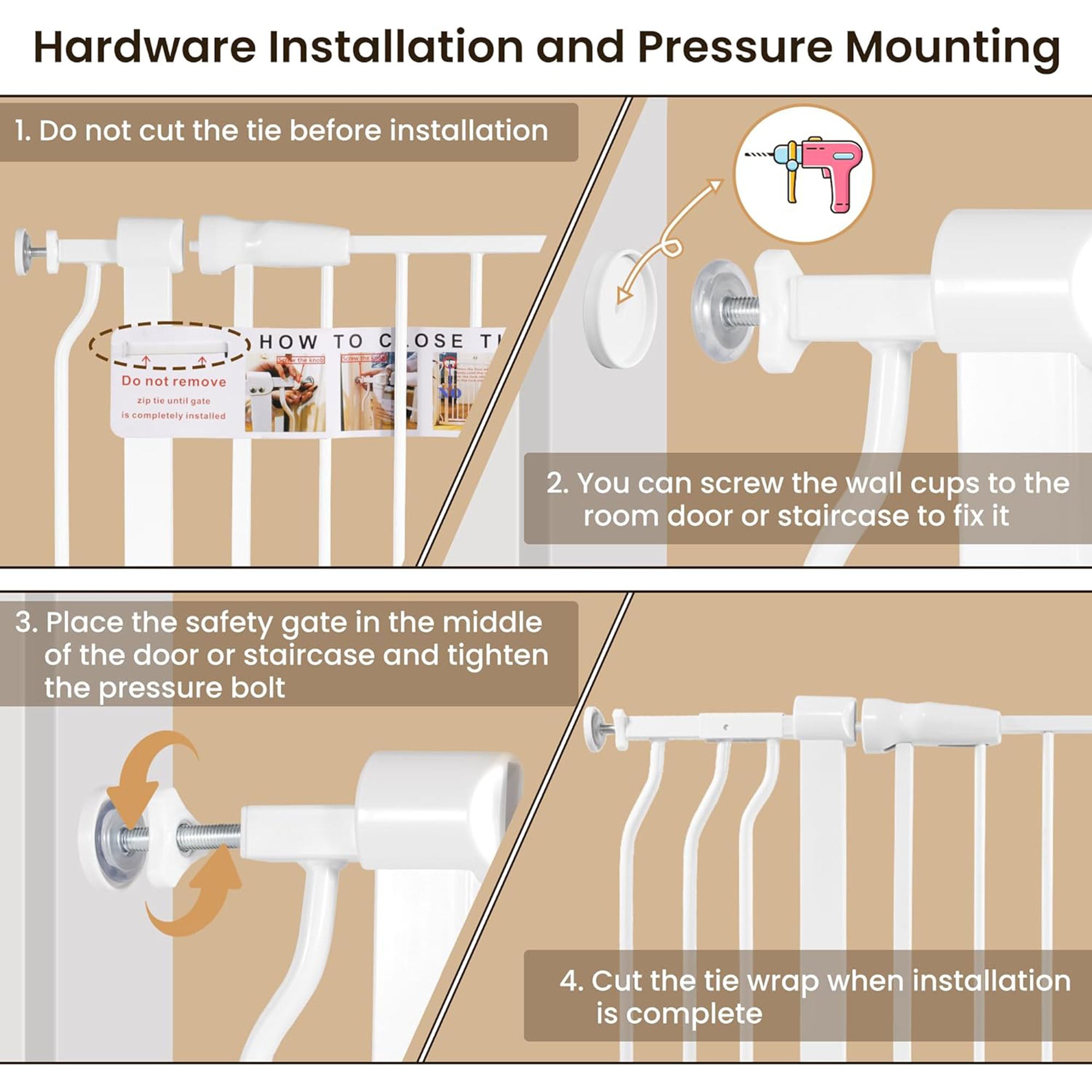 BalanceFrom Walk Thru Safety Gate, Fits 29.1-43.3" Openings, 36” Tall, White - Smart-nests