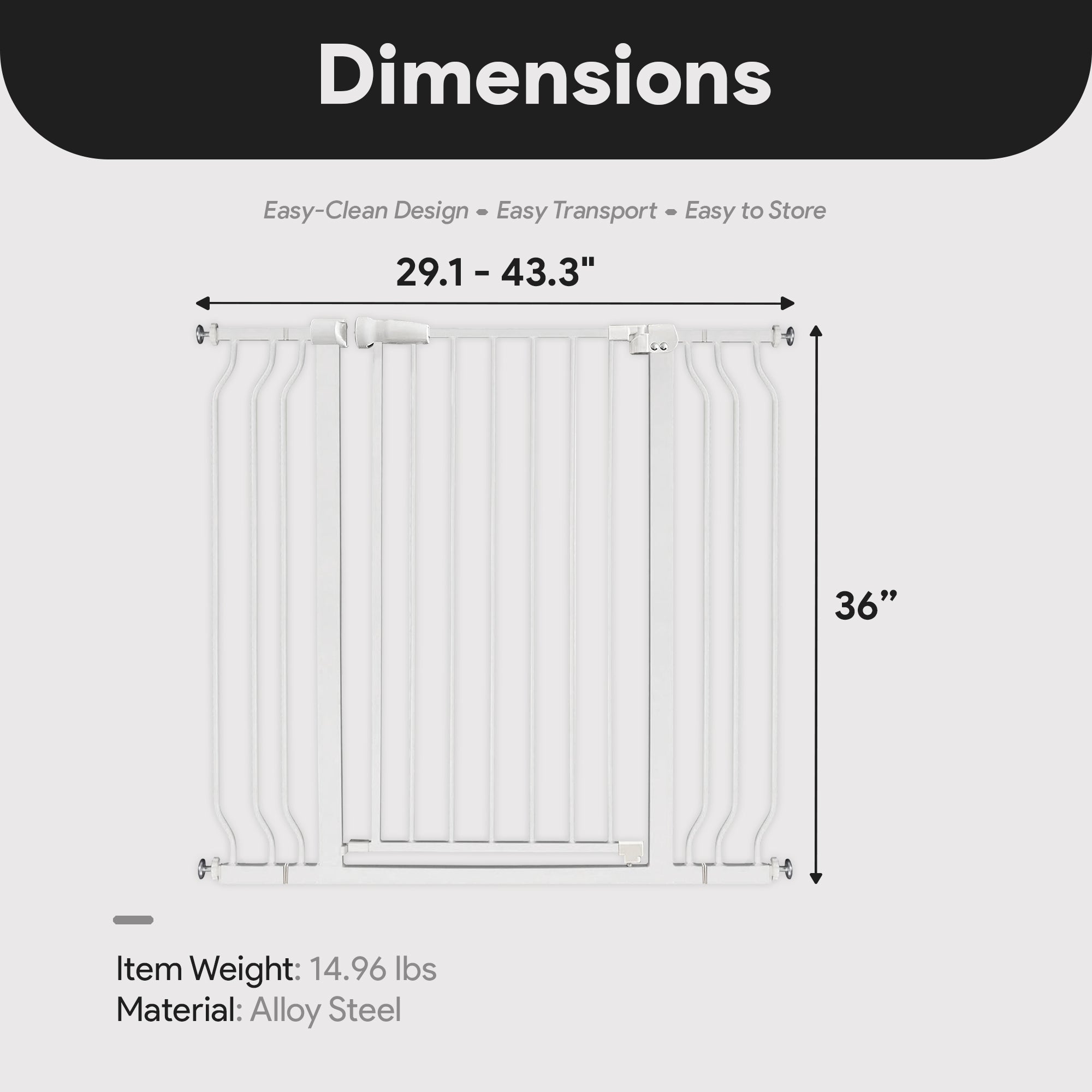 BalanceFrom Walk Thru Safety Gate, Fits 29.1-43.3" Openings, 36” Tall, White - Smart-nests