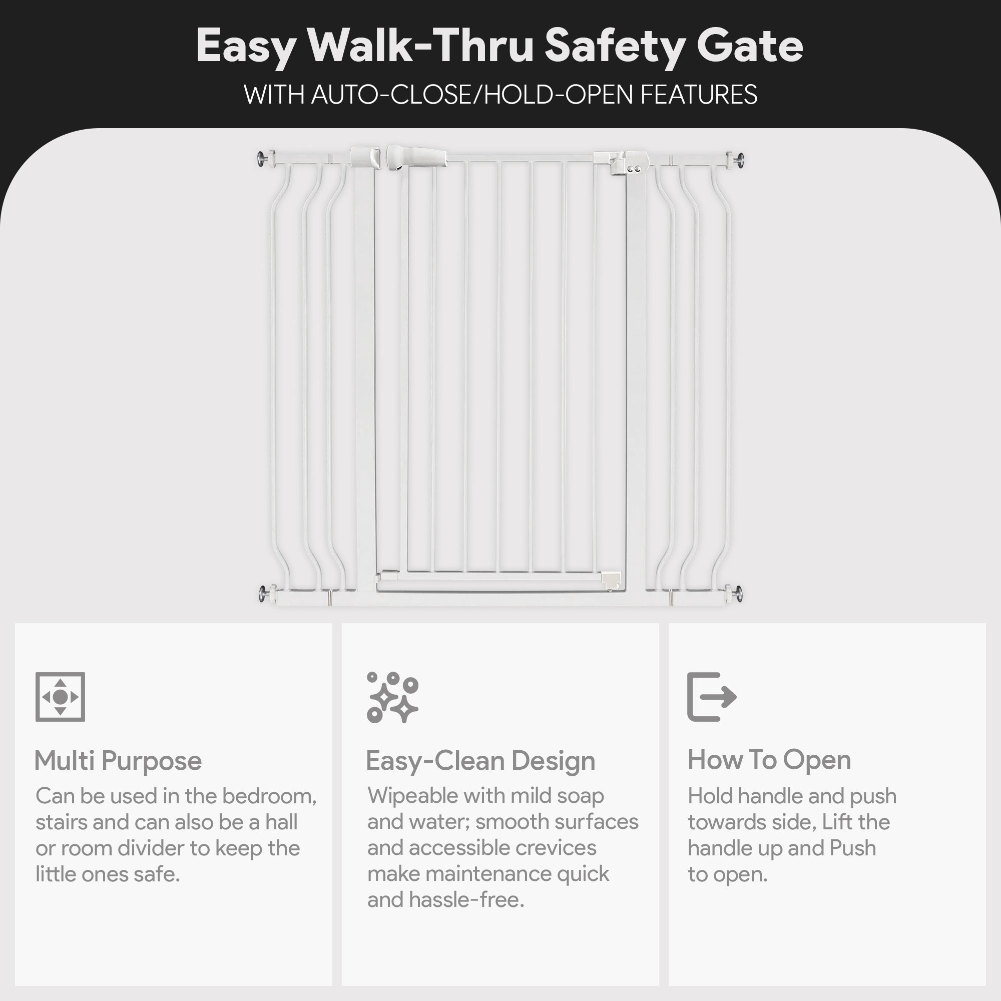 BalanceFrom Walk Thru Safety Gate, Fits 29.1-43.3" Openings, 36” Tall, White - Smart-nests