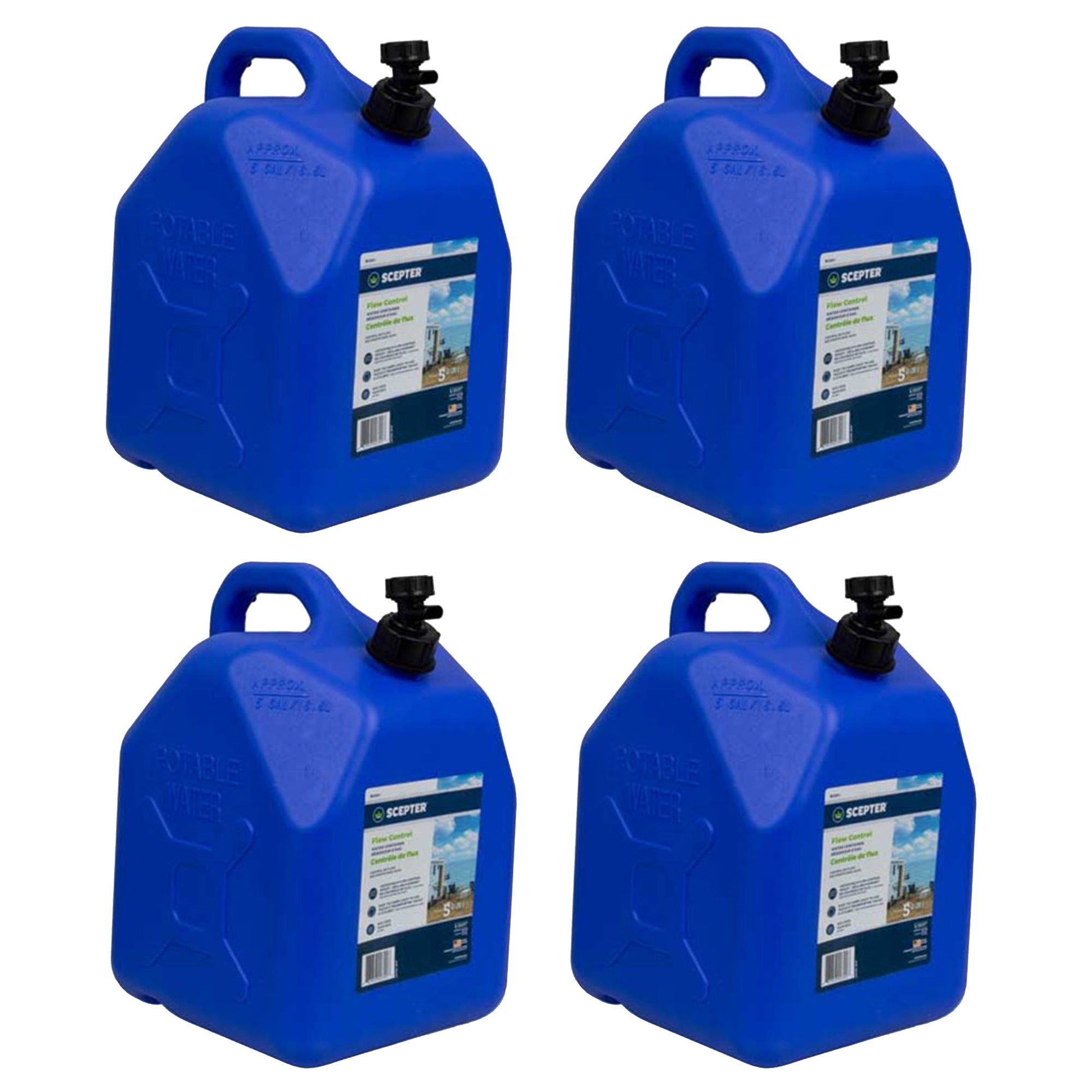 Scepter 5 Gallon Leak Proof Water Jug Storage Container & Handle, Spigot, 4 Pack - Smart-nests