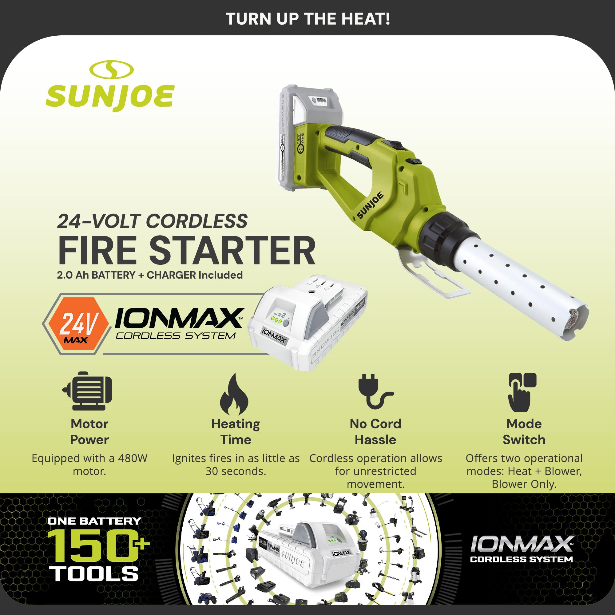 Sun Joe 24V Cordless Electric Fire Starter for Charcoal BBQ Grills, 24V-BBQ-LTE - Smart-nests