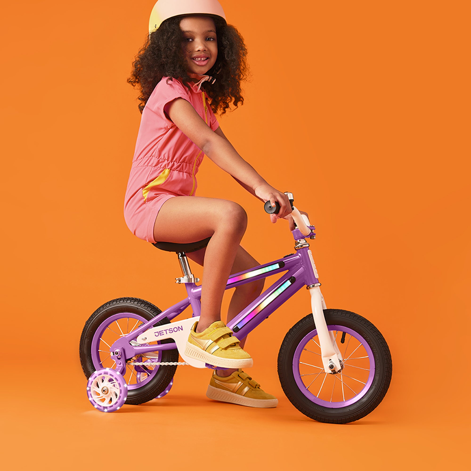 Jetson Light Rider 12" LED Kid Bike with Coaster Brakes, Training Wheels, Purple - Smart-nests