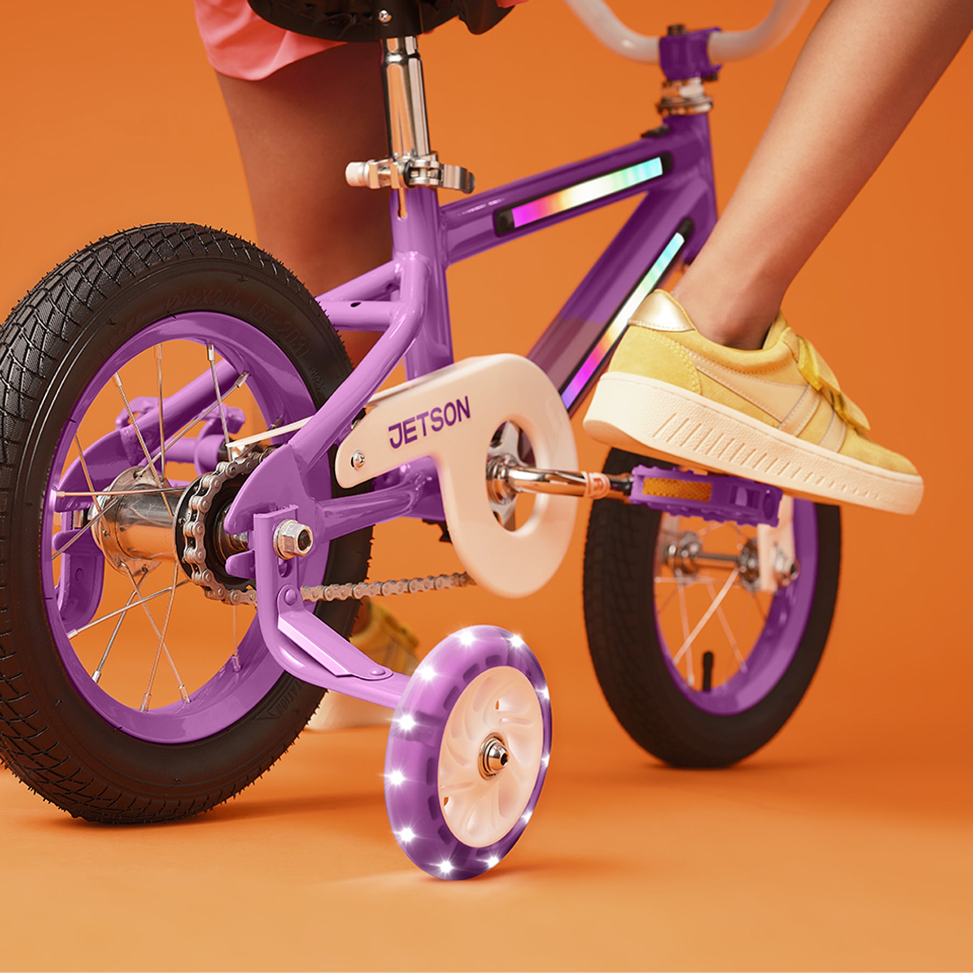 Jetson Light Rider 12" LED Kid Bike with Coaster Brakes, Training Wheels, Purple - Smart-nests