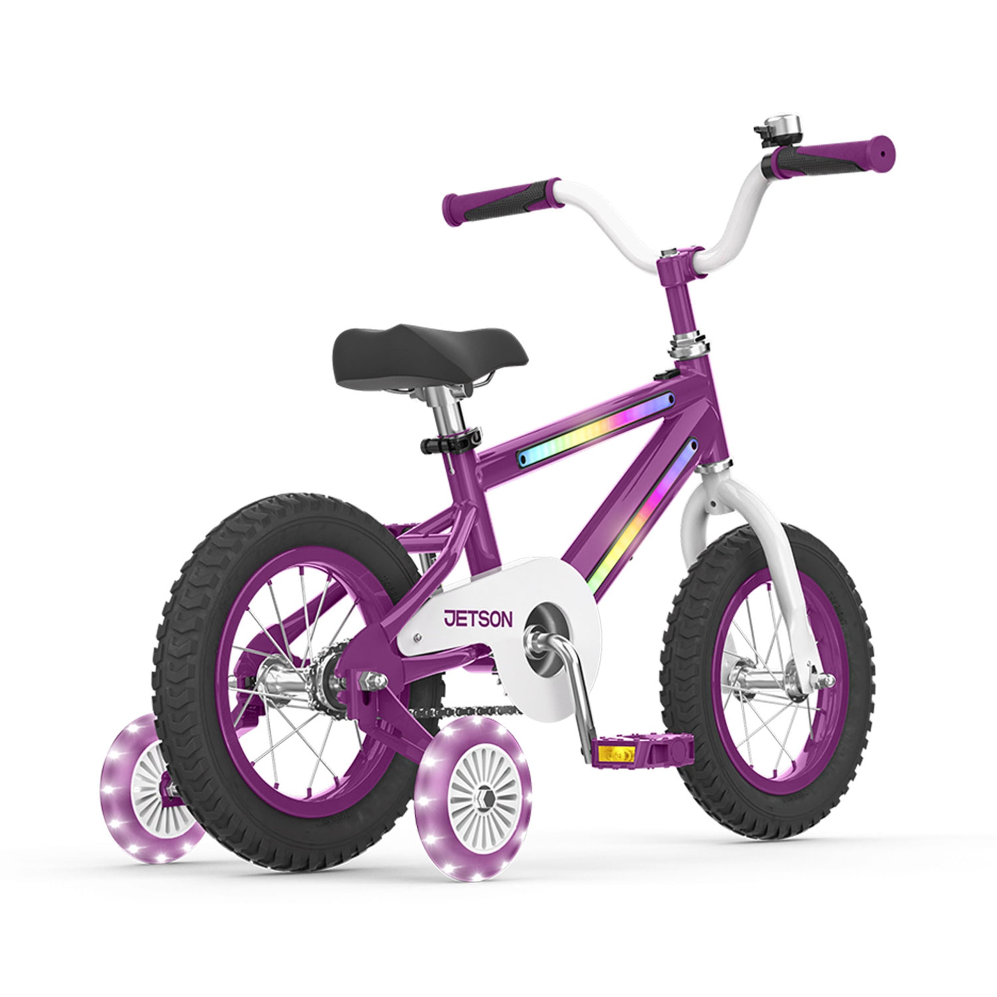 Jetson Light Rider 12" LED Kid Bike with Coaster Brakes, Training Wheels, Purple - Smart-nests