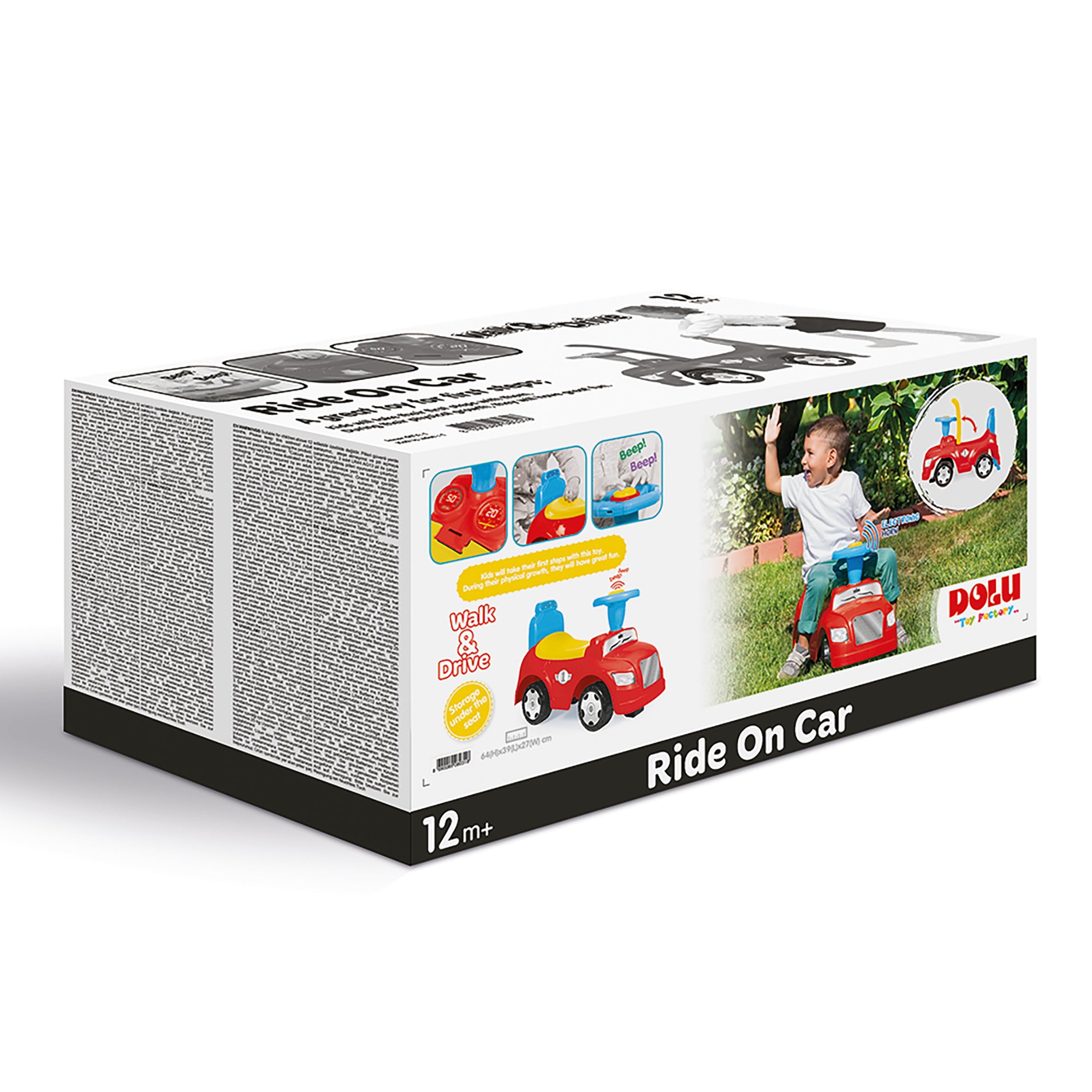 Dolu 2-in-1 Step Car Ride-On Toy and Walker, with Under-Seat Storage Compartment - Smart-nests