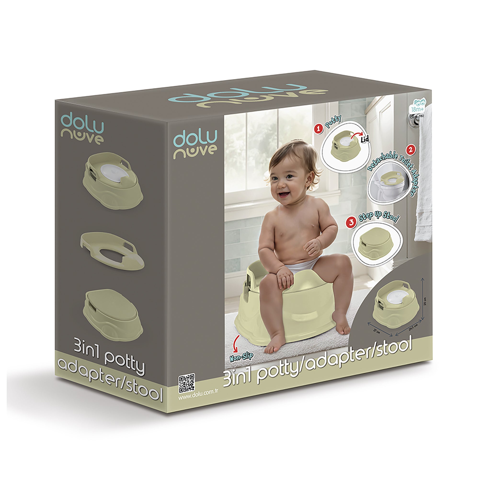 Dolu Nuve 3-in-1 Potty, Toilet Adapter, and Step Stool, Ergonomic Design, Green - Smart-nests