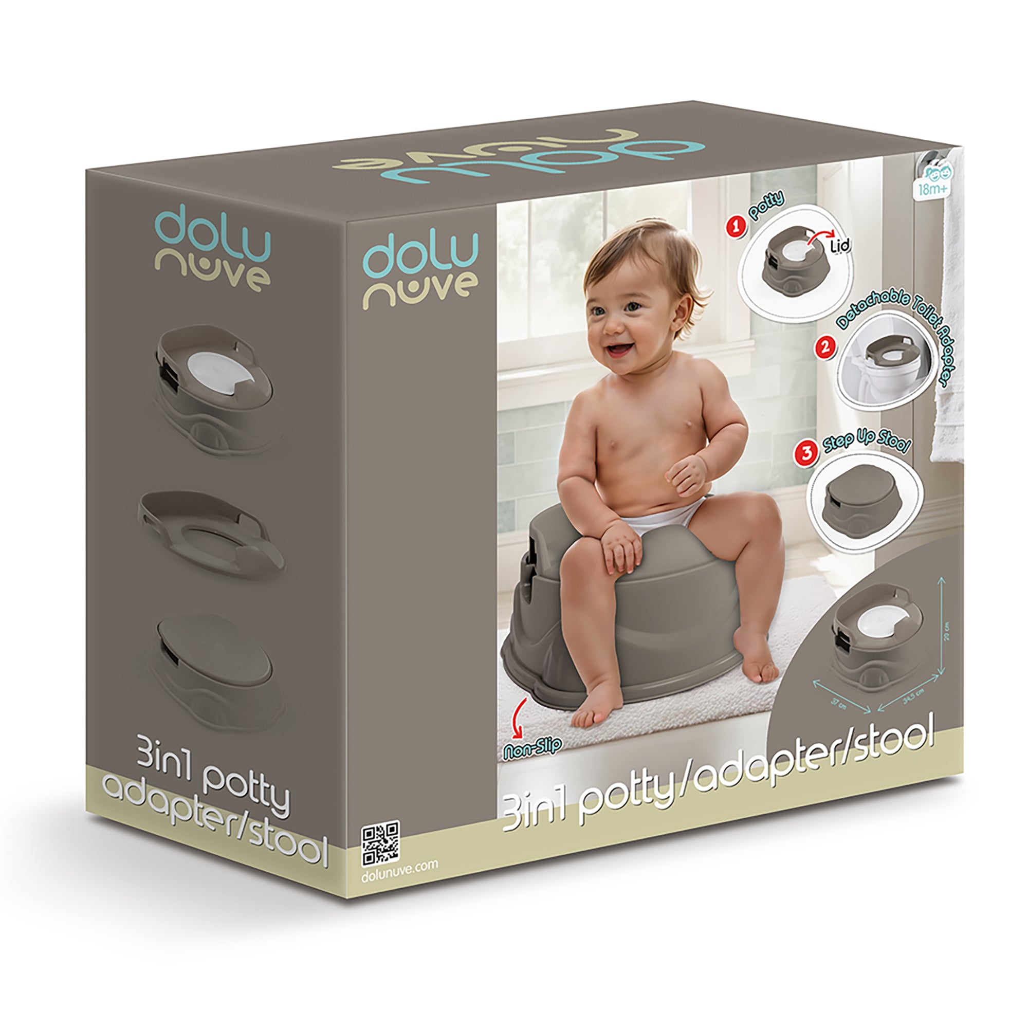 Dolu Nuve 3-in-1 Potty, Toilet Adapter, and Step Stool, Ergonomic Design, Grey - Smart-nests