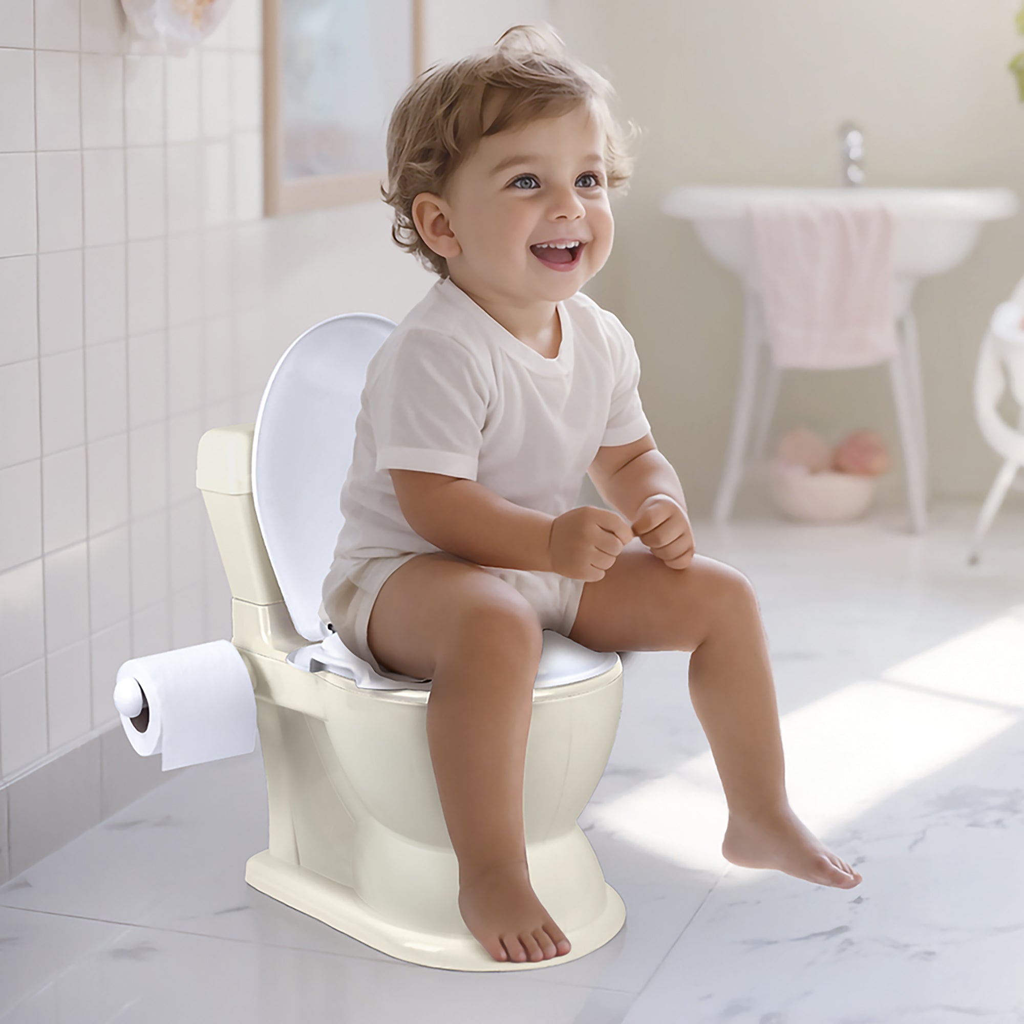 Dolu Nuve Educational XL Potty, Flip-Top Lid for Children 18 Months & Up, Beige - Smart-nests