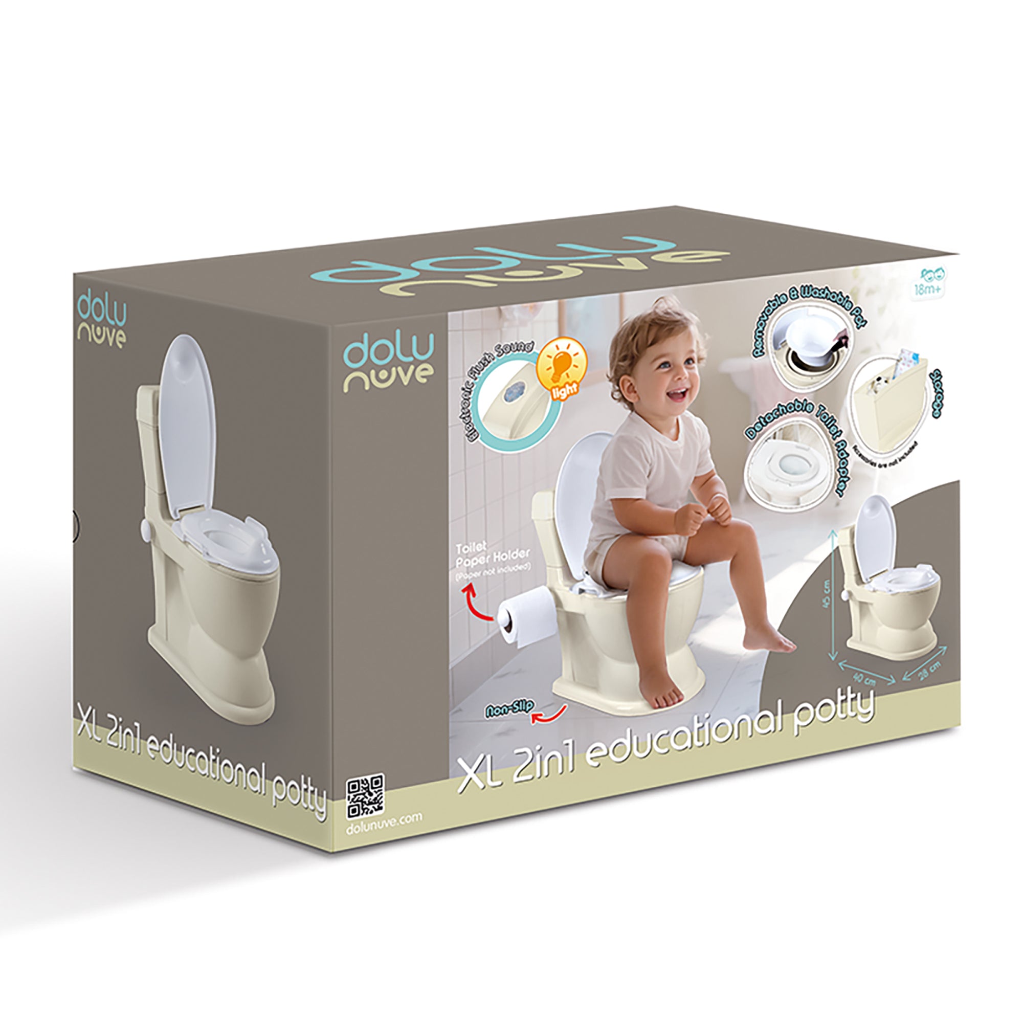Dolu Nuve Educational XL Potty, Flip-Top Lid for Children 18 Months & Up, Beige - Smart-nests