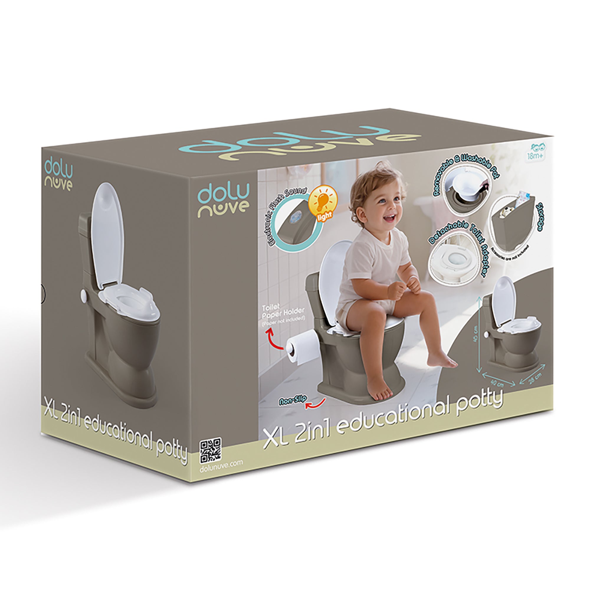 Dolu Nuve Educational XL Potty, Flip-Top Lid for Children 18 Months & Up, Grey - Smart-nests