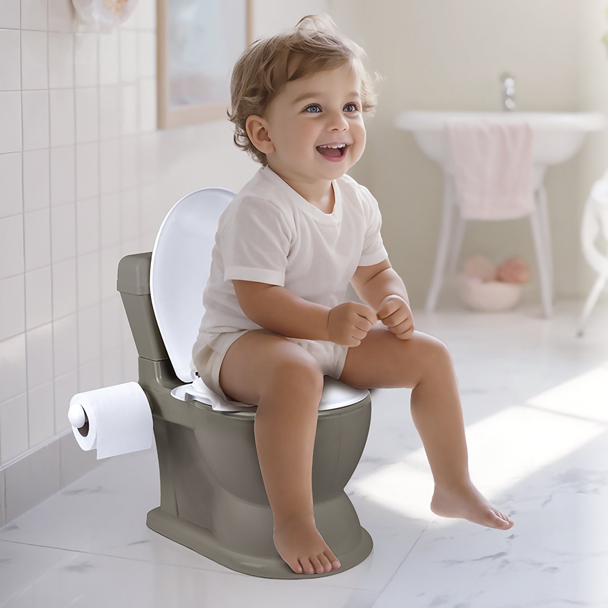 Dolu Nuve Educational XL Potty, Flip-Top Lid for Children 18 Months & Up, Grey - Smart-nests