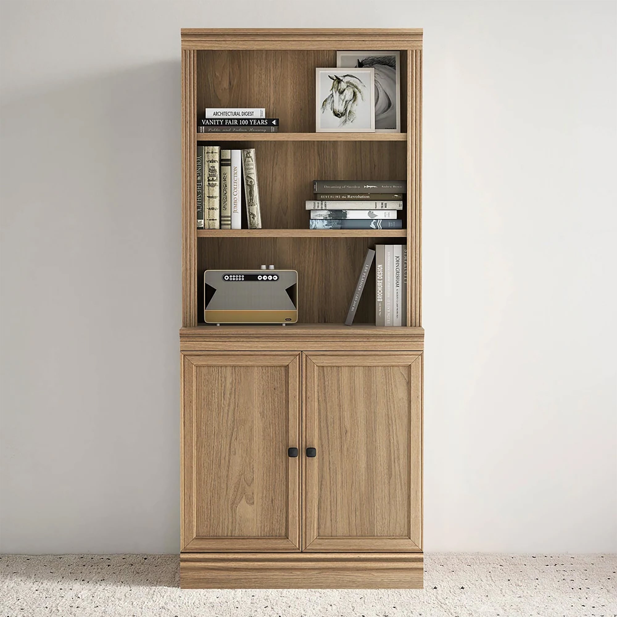 VAUXHILL & CO. Halston Multi-Depth Bookcase Adjustable Shelving Unit, Doors, Oak - Smart-nests