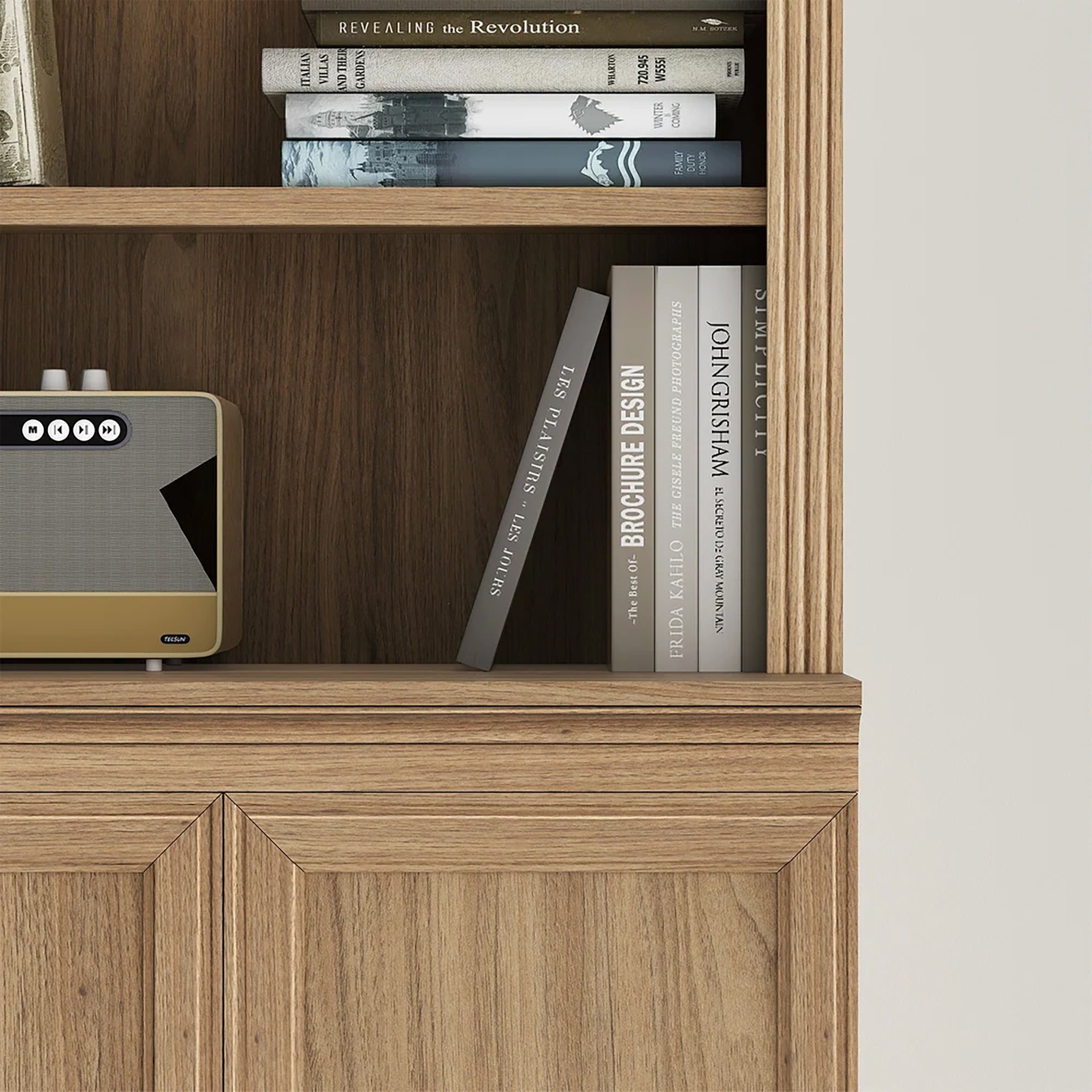 VAUXHILL & CO. Halston Multi-Depth Bookcase Adjustable Shelving Unit, Doors, Oak - Smart-nests