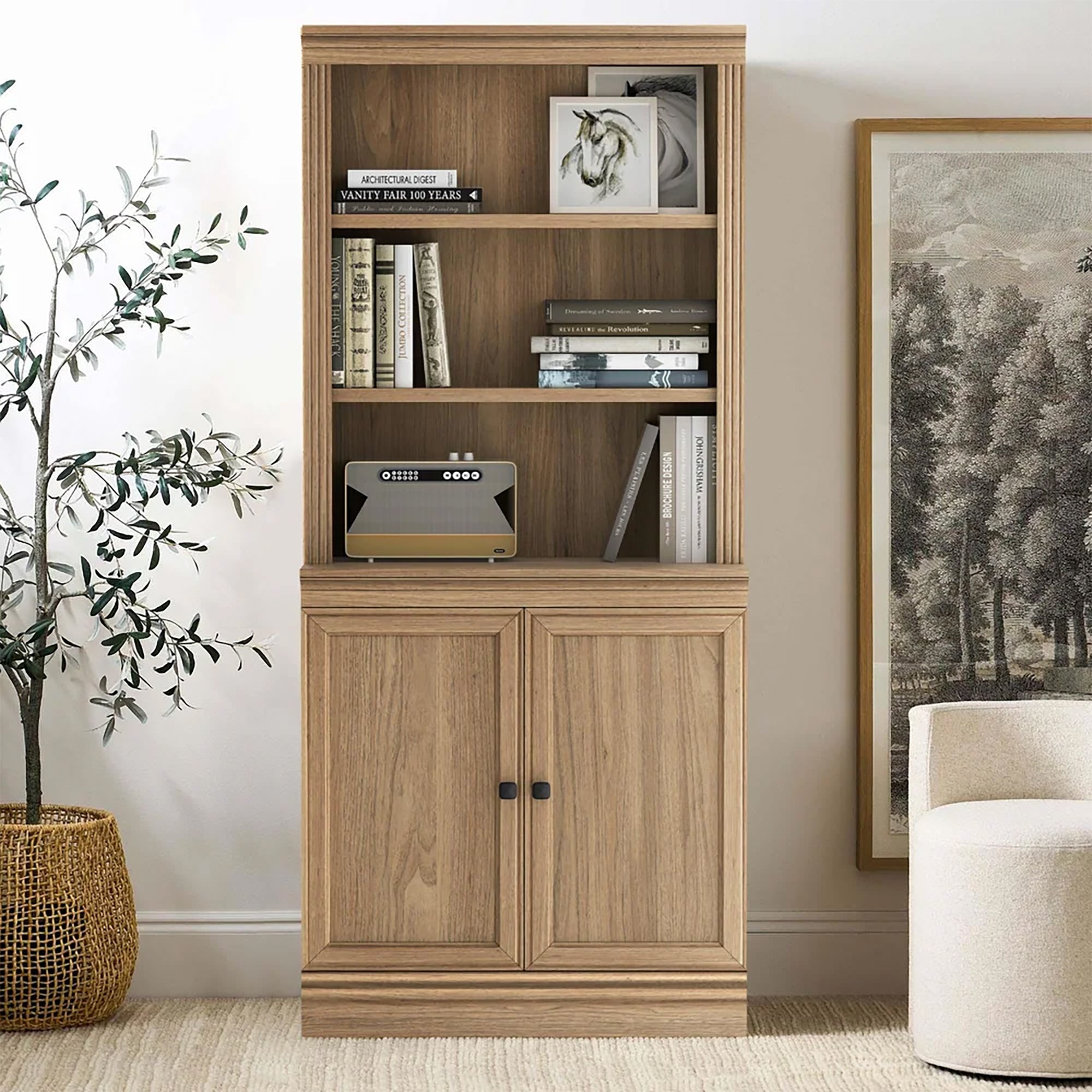 VAUXHILL & CO. Halston Multi-Depth Bookcase Adjustable Shelving Unit, Doors, Oak - Smart-nests