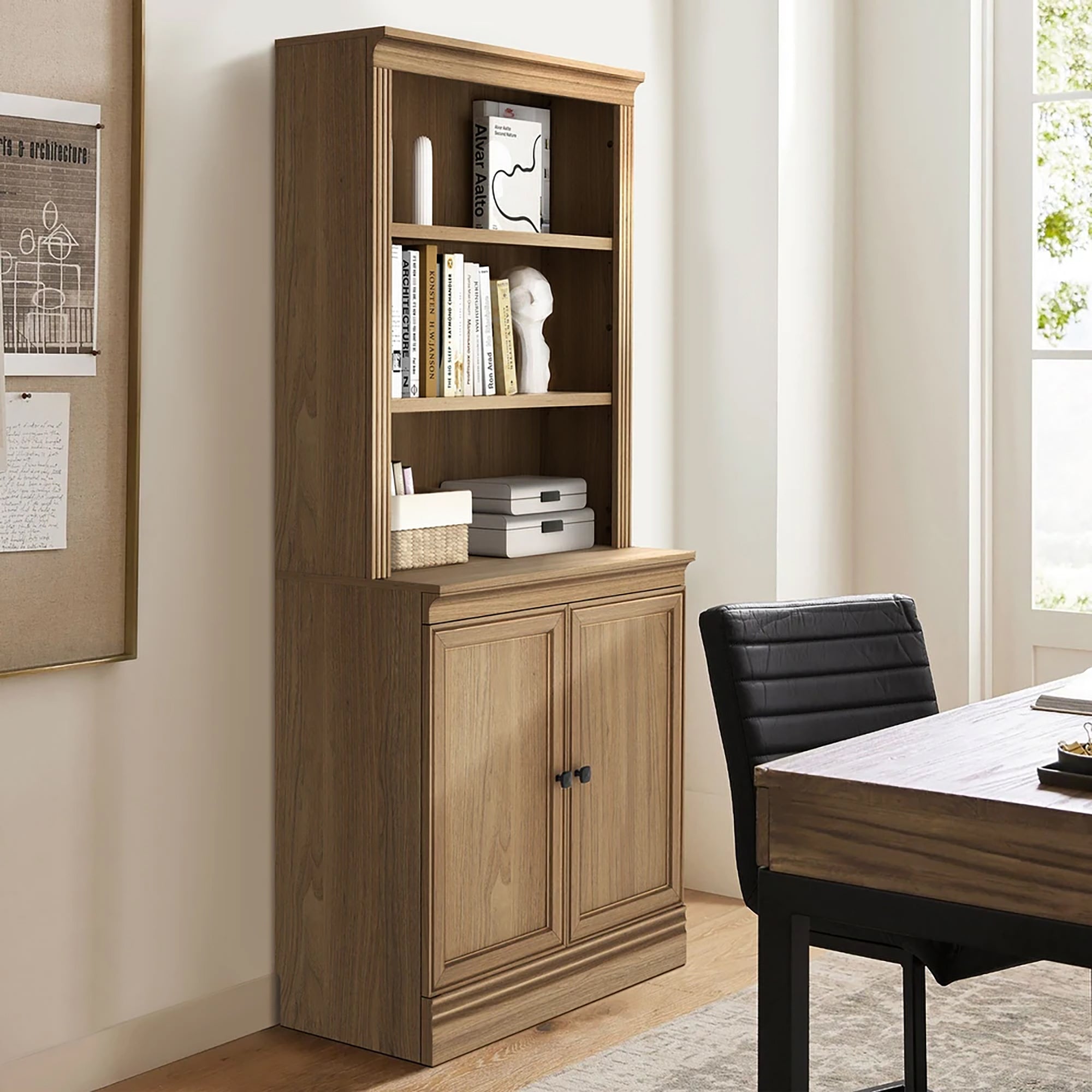 VAUXHILL & CO. Halston Multi-Depth Bookcase Adjustable Shelving Unit, Doors, Oak - Smart-nests