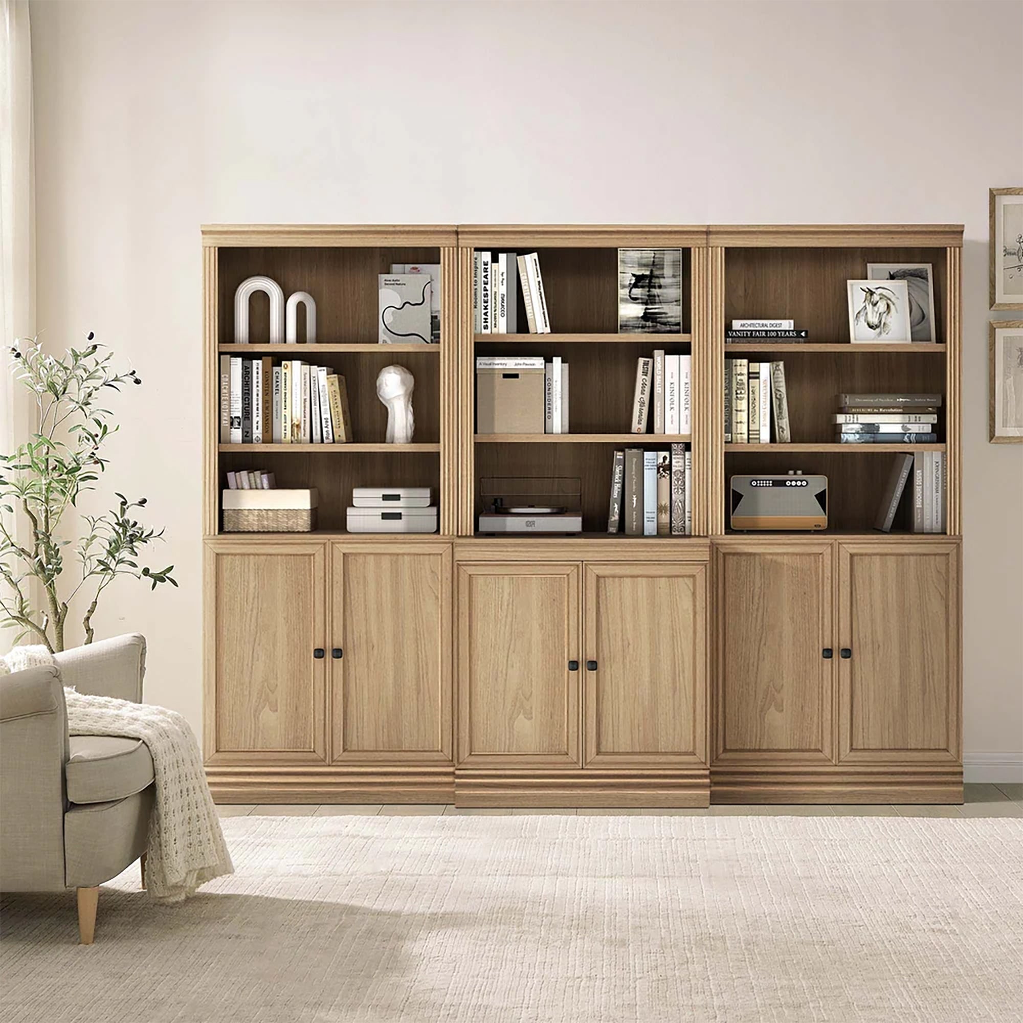 VAUXHILL & CO. Halston Multi-Depth Bookcase Adjustable Shelving Unit, Doors, Oak - Smart-nests