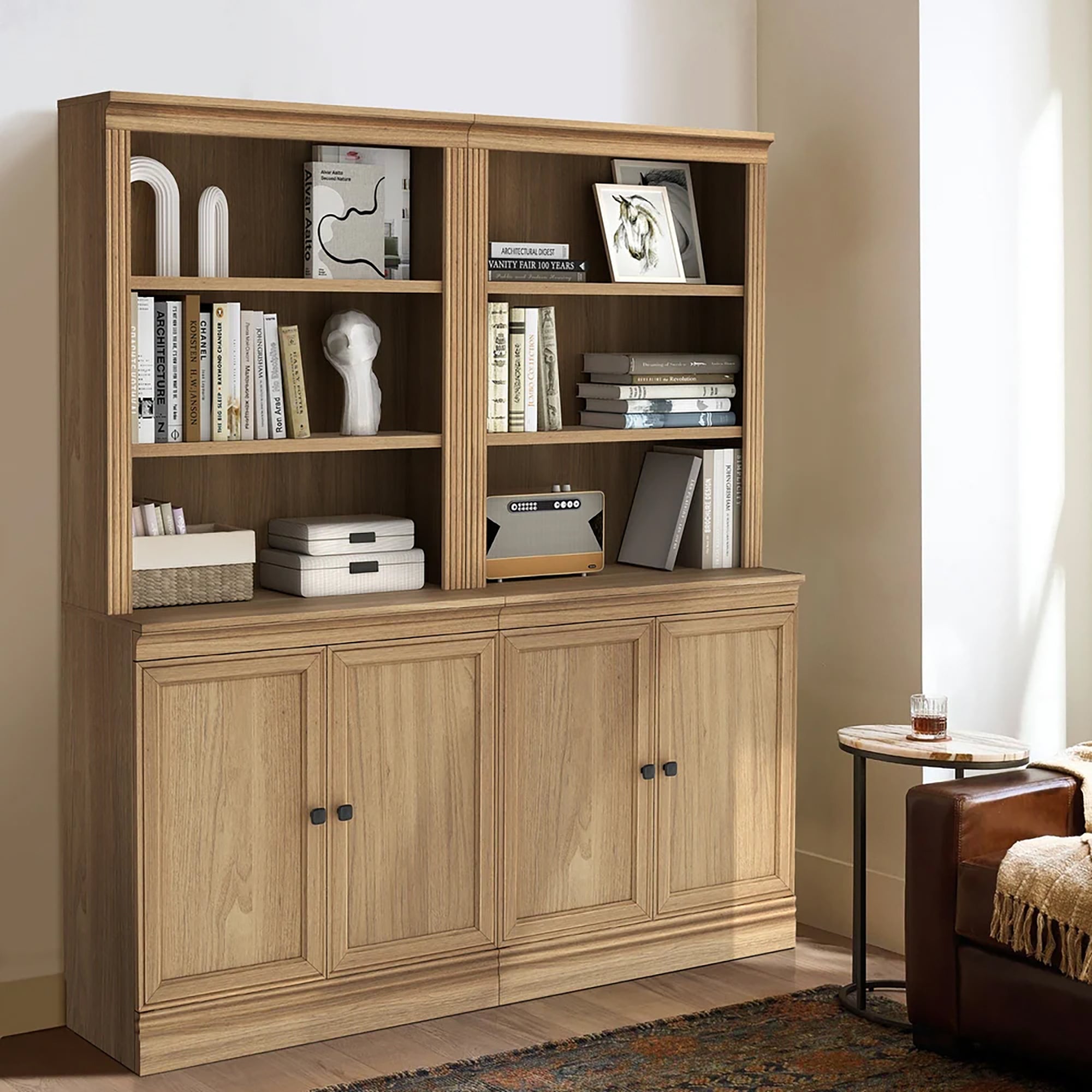 VAUXHILL & CO. Halston Multi-Depth Bookcase Adjustable Shelving Unit, Doors, Oak - Smart-nests
