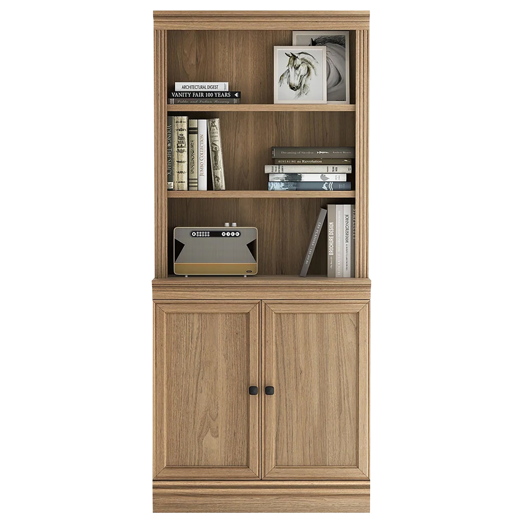 VAUXHILL & CO. Halston Multi-Depth Bookcase Adjustable Shelving Unit, Doors, Oak - Smart-nests