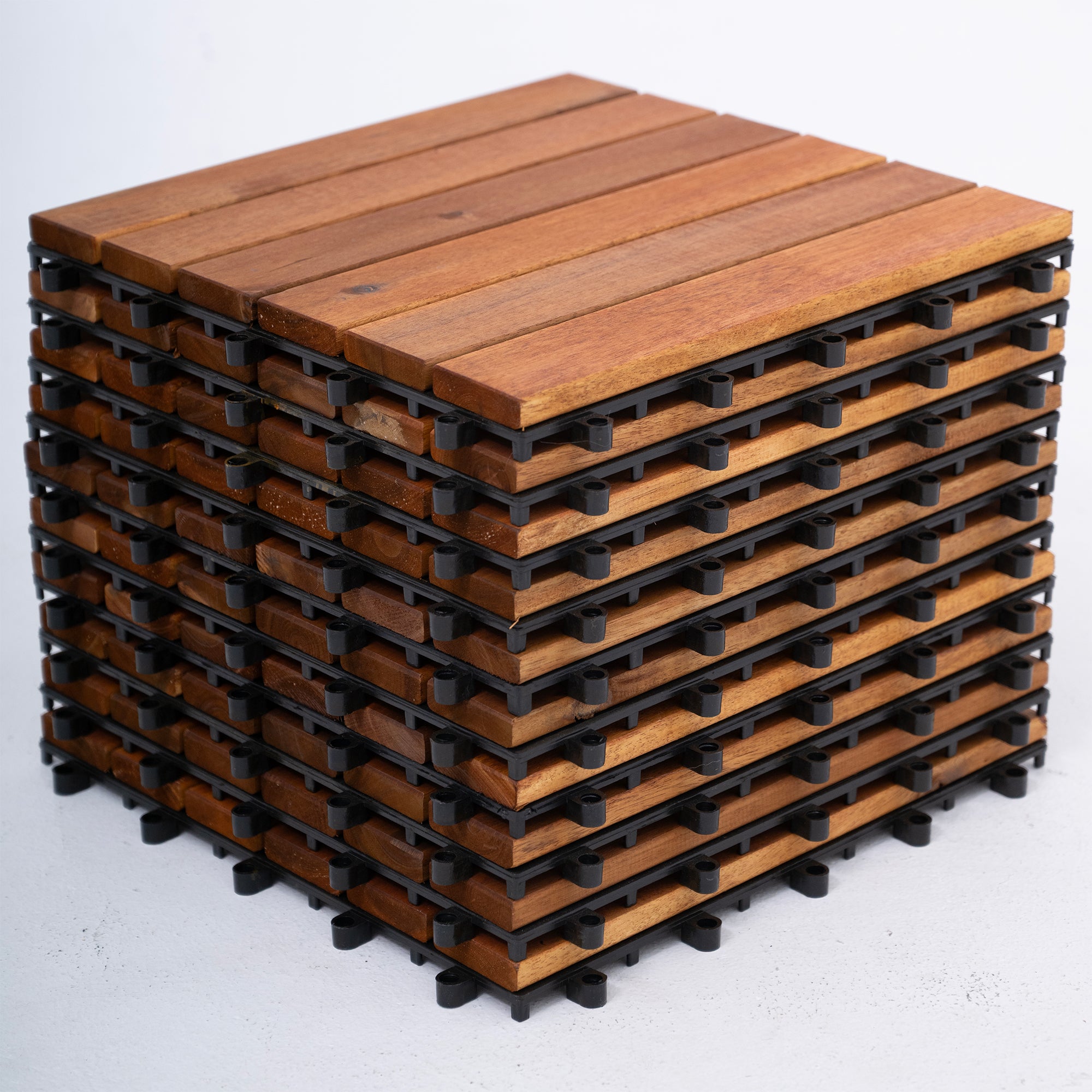 Bliss Outdoors Hardwood 6-Slat Interlocking Wood Deck Tiles, Natural, Set of 30 - Smart-nests