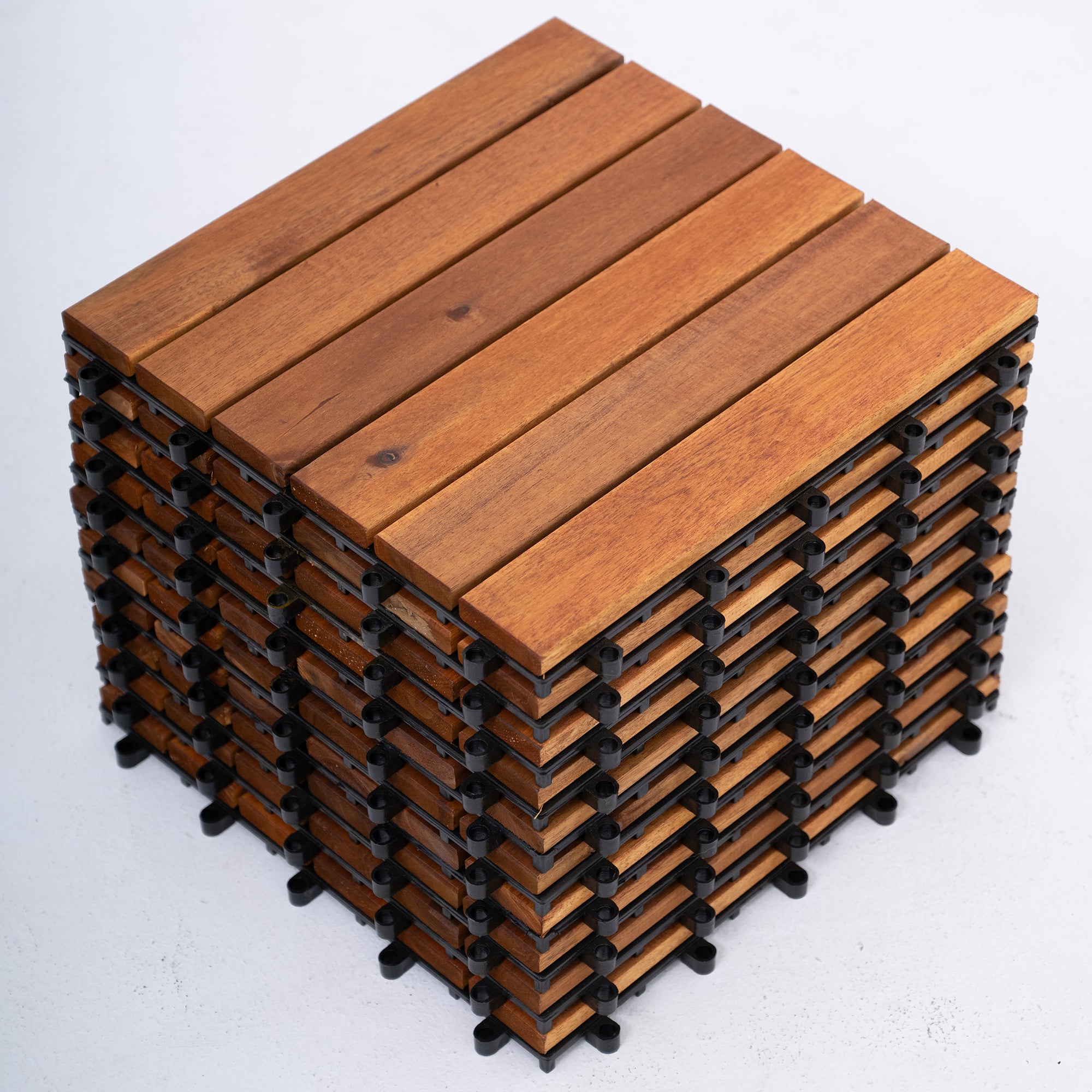 Bliss Outdoors Hardwood 6-Slat Interlocking Wood Deck Tiles, Natural, Set of 30 - Smart-nests