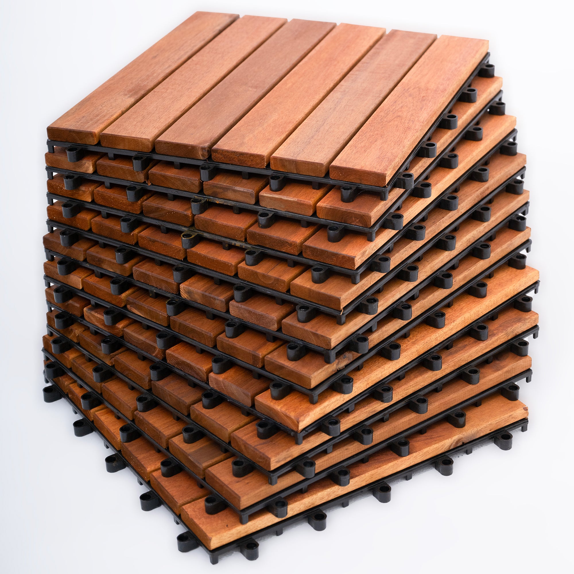 Bliss Outdoors Hardwood 6-Slat Interlocking Wood Deck Tiles, Natural, Set of 30 - Smart-nests