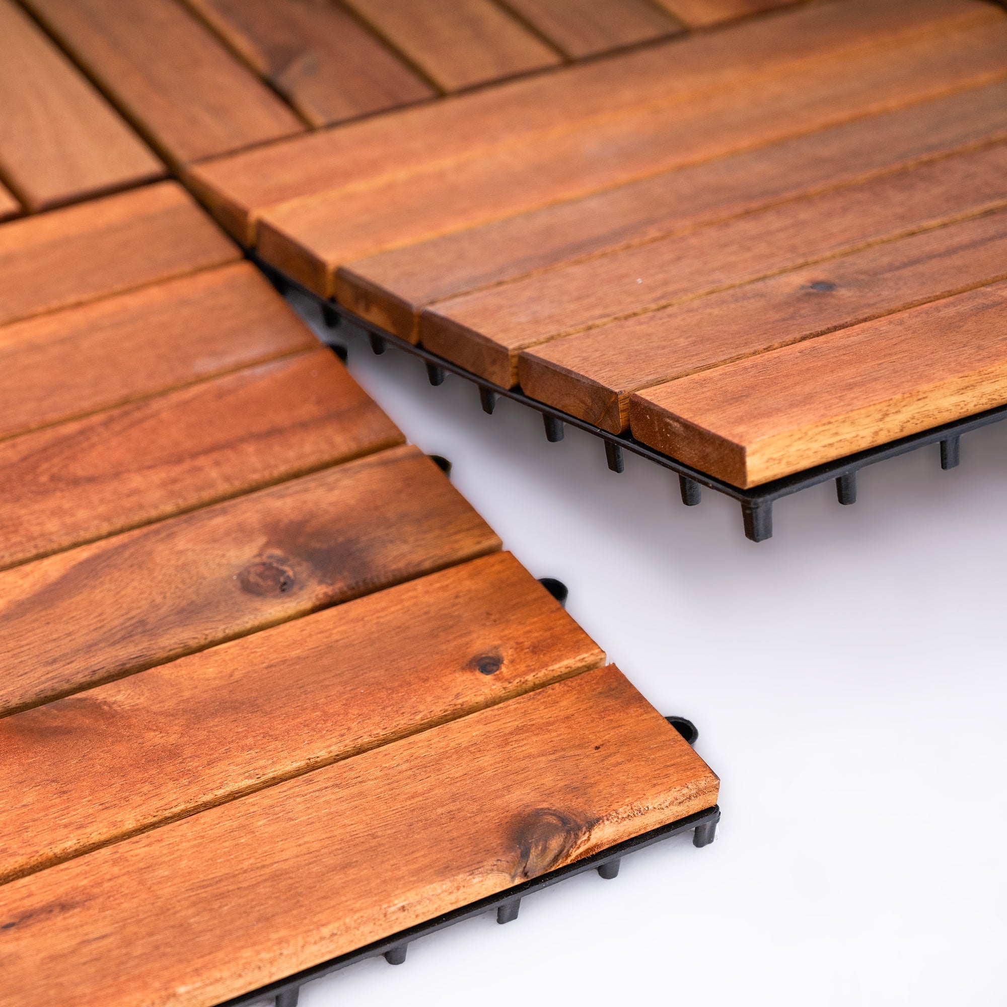 Bliss Outdoors Hardwood 6-Slat Interlocking Wood Deck Tiles, Natural, Set of 30 - Smart-nests