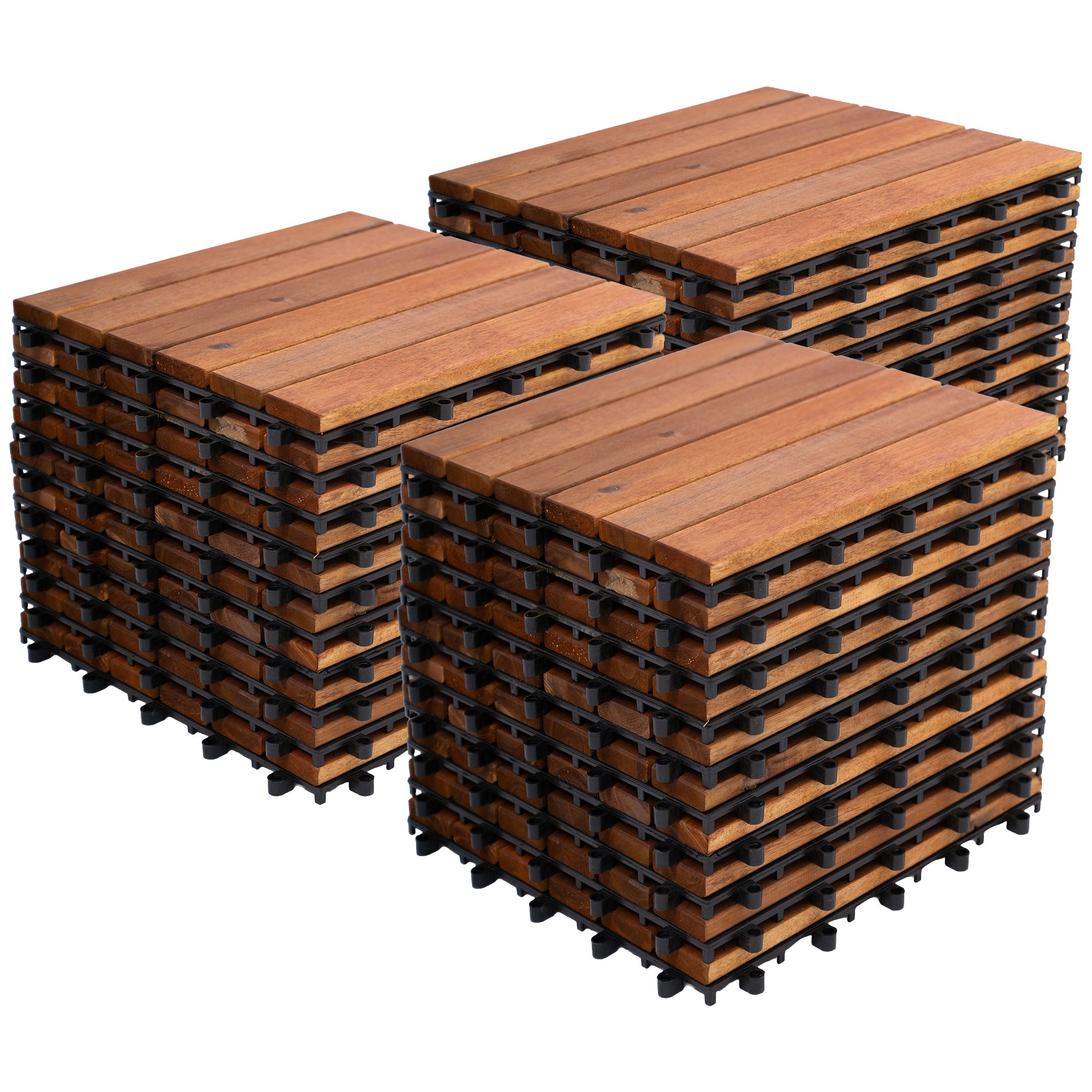 Bliss Outdoors Hardwood 6-Slat Interlocking Wood Deck Tiles, Natural, Set of 30 - Smart-nests