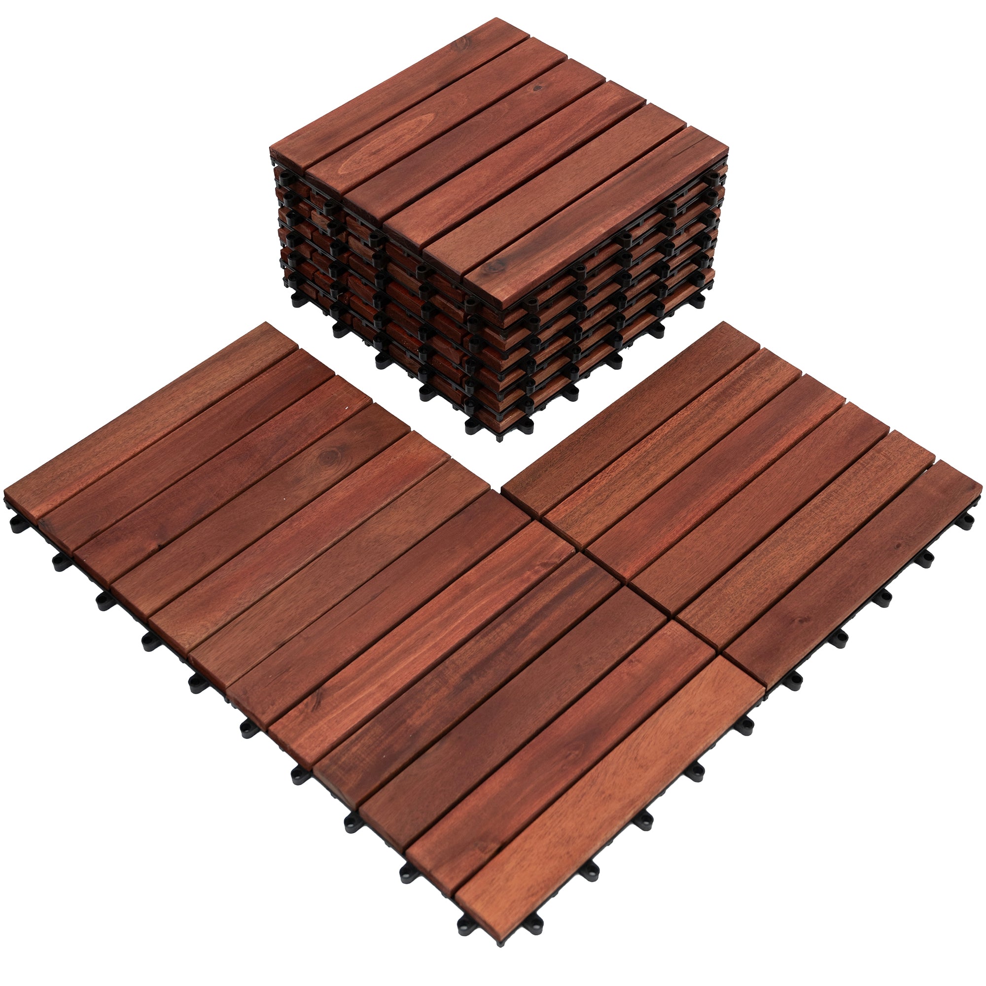 Bliss Outdoors Hardwood 6-Slat Interlocking Wood Deck Tiles, Red, Set of 30 - Smart-nests