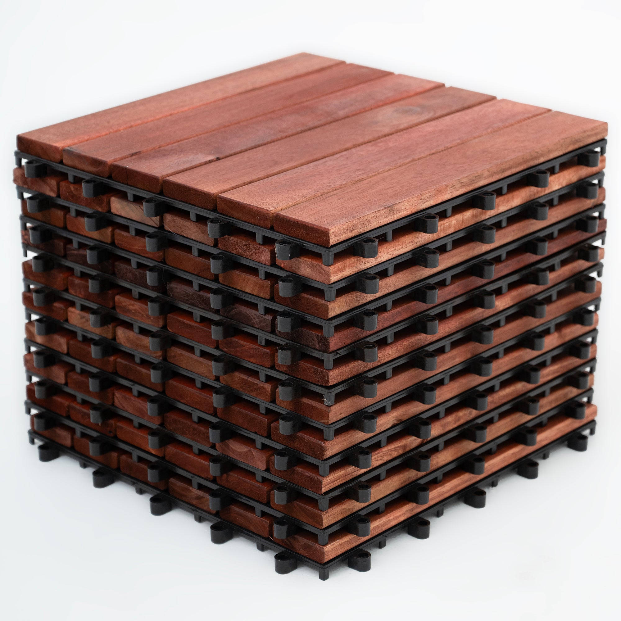 Bliss Outdoors Hardwood 6-Slat Interlocking Wood Deck Tiles, Red, Set of 30 - Smart-nests