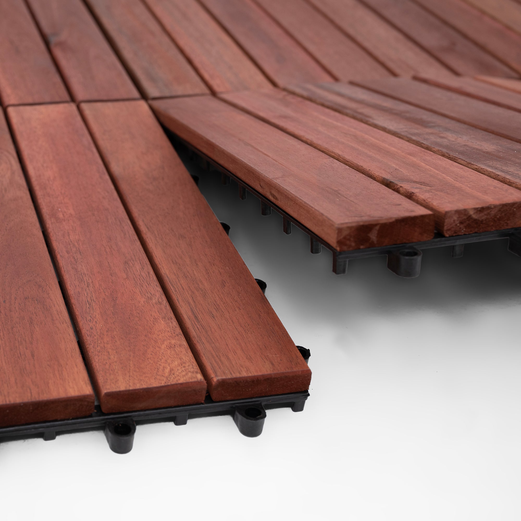 Bliss Outdoors Hardwood 6-Slat Interlocking Wood Deck Tiles, Red, Set of 30 - Smart-nests