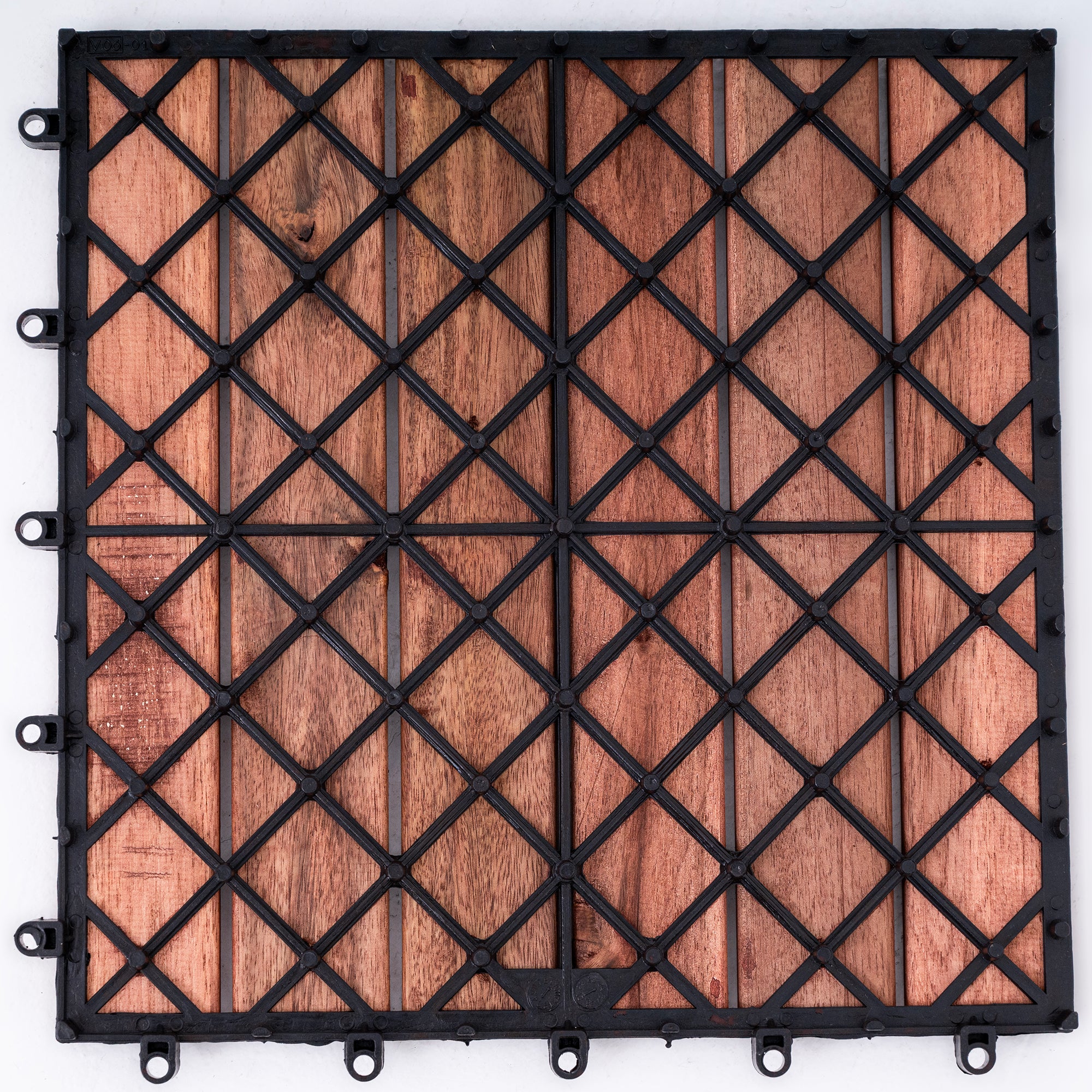 Bliss Outdoors Hardwood 6-Slat Interlocking Wood Deck Tiles, Red, Set of 30 - Smart-nests