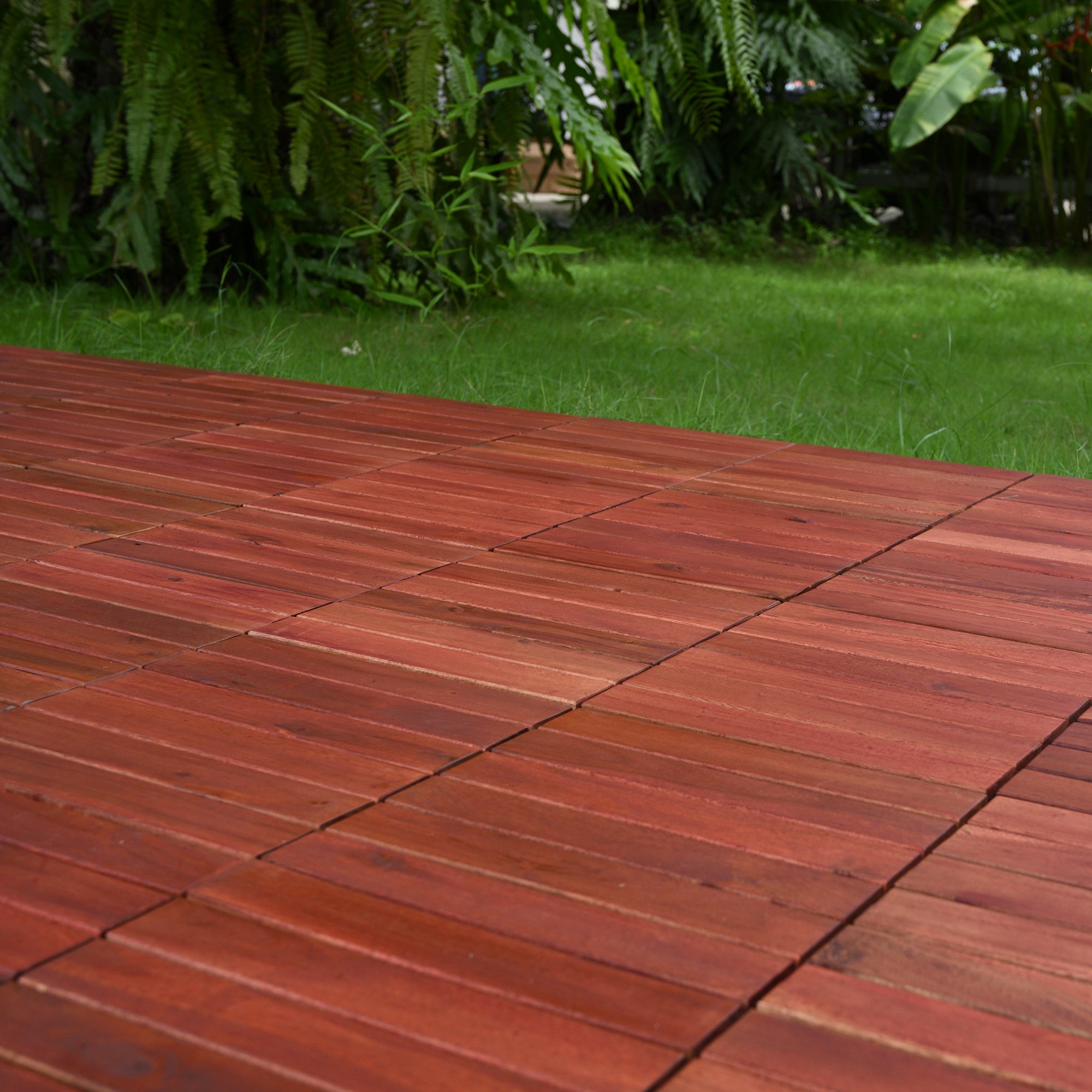 Bliss Outdoors Hardwood 6-Slat Interlocking Wood Deck Tiles, Red, Set of 30 - Smart-nests
