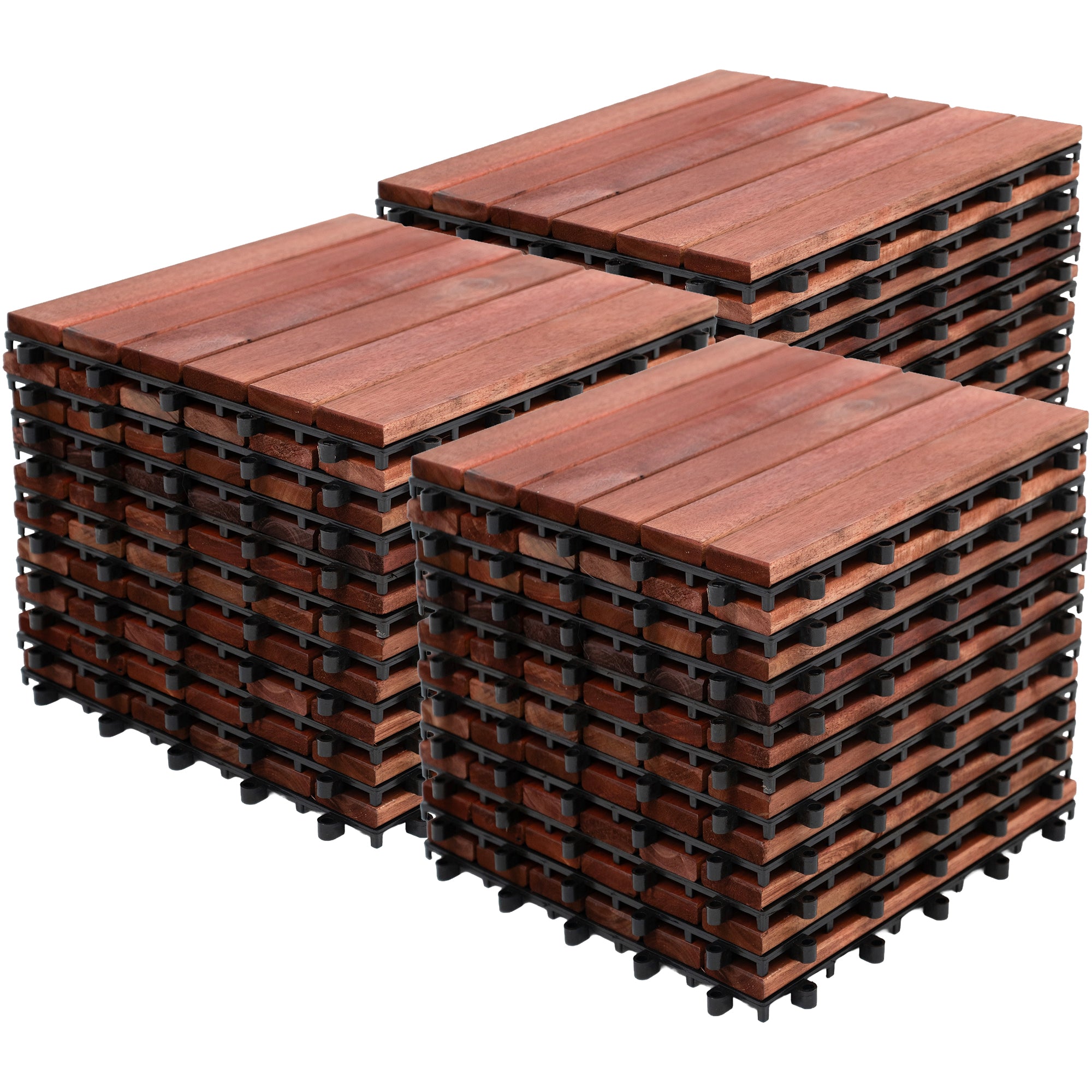 Bliss Outdoors Hardwood 6-Slat Interlocking Wood Deck Tiles, Red, Set of 30 - Smart-nests
