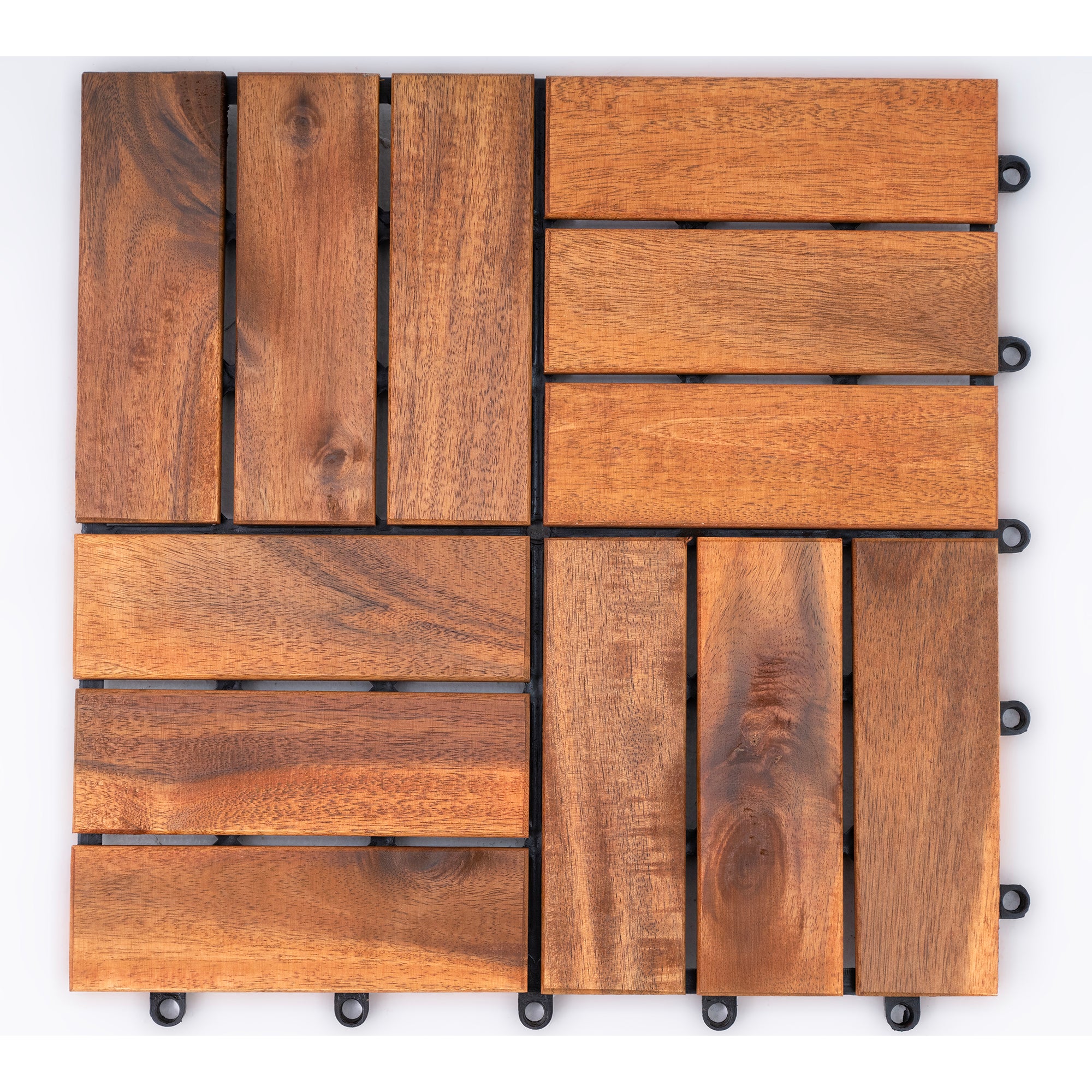 Bliss Outdoors Hardwood 12-Slat Interlocking Wood Deck Tiles, Natural, Set of 30 - Smart-nests