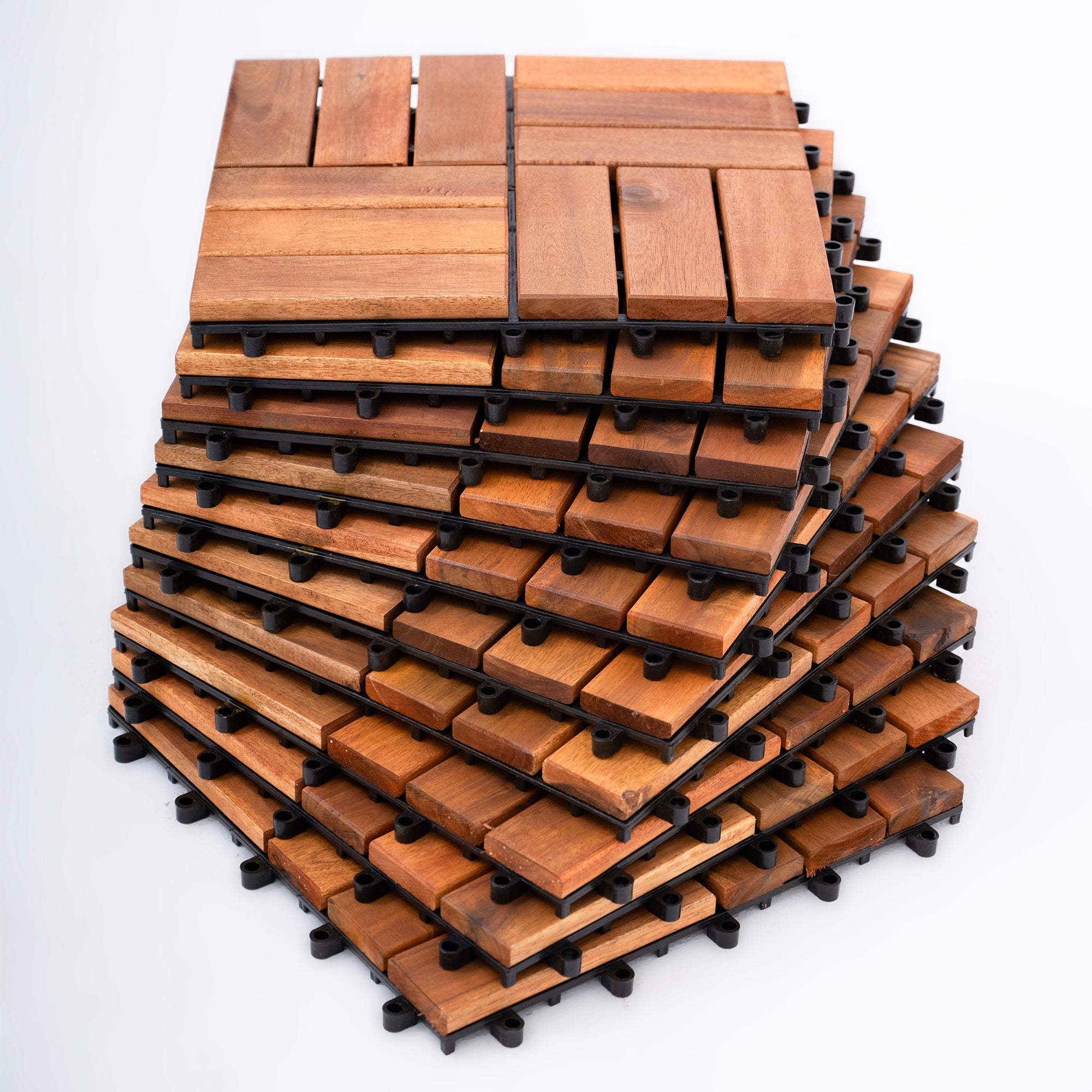 Bliss Outdoors Hardwood 12-Slat Interlocking Wood Deck Tiles, Natural, Set of 30 - Smart-nests