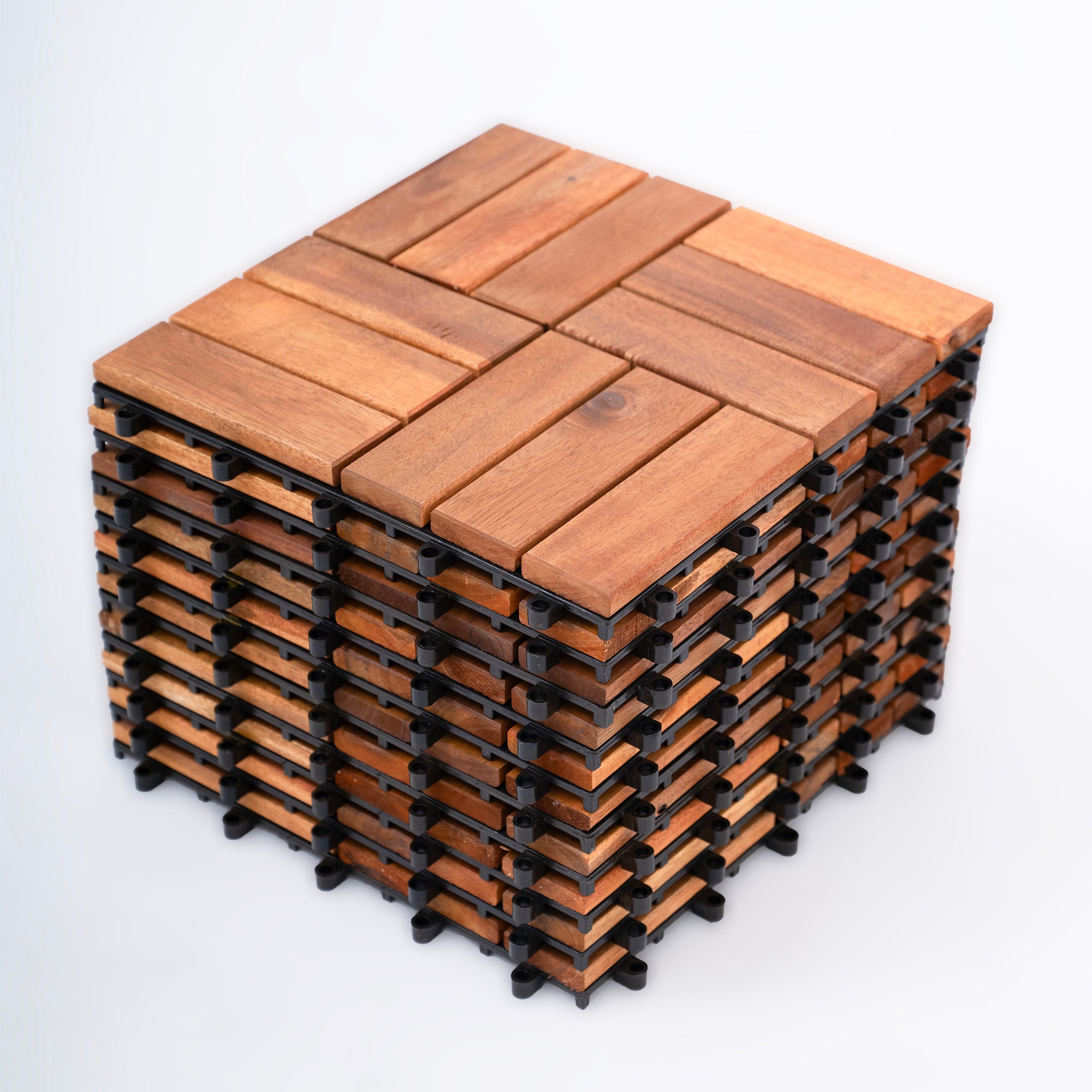 Bliss Outdoors Hardwood 12-Slat Interlocking Wood Deck Tiles, Natural, Set of 30 - Smart-nests