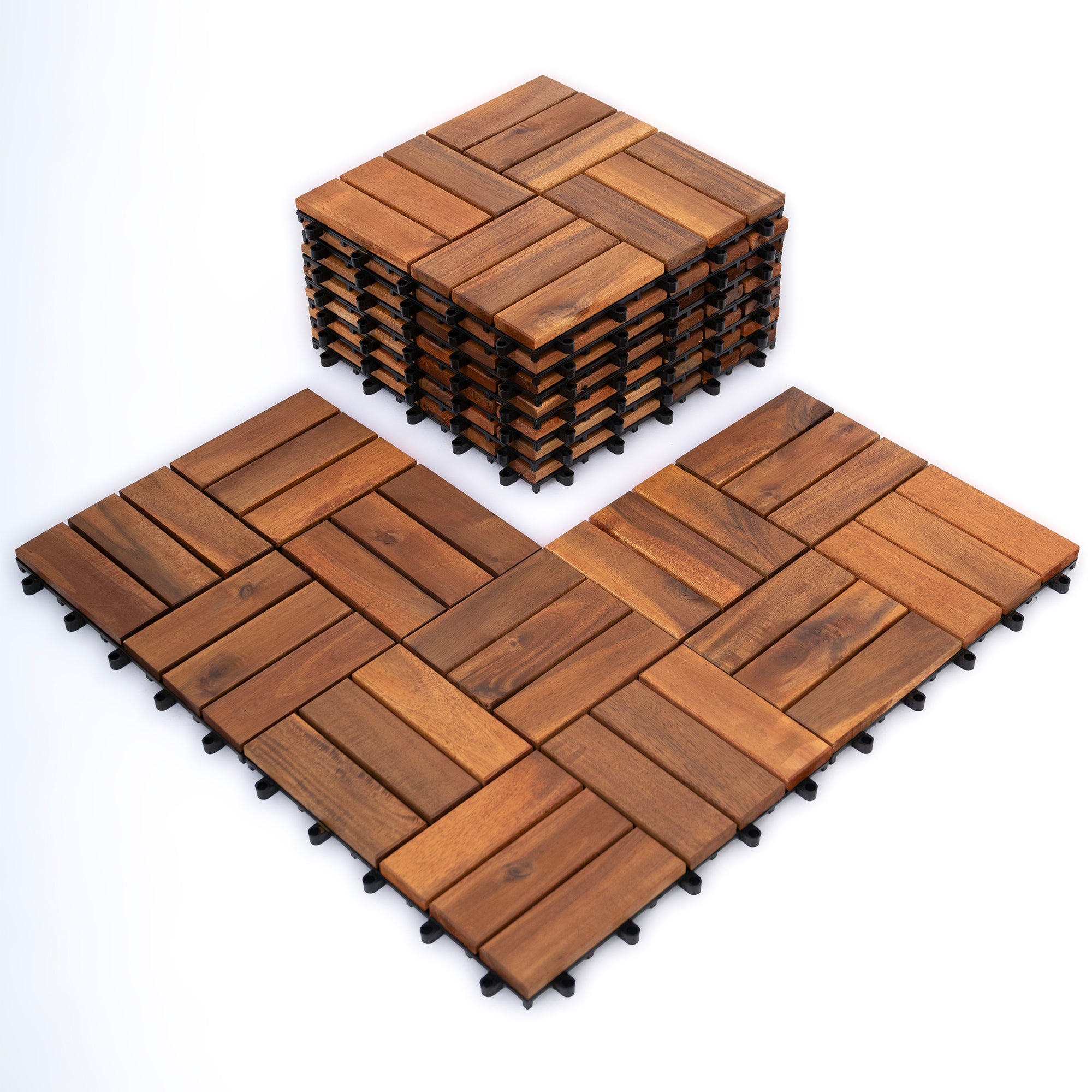 Bliss Outdoors Hardwood 12-Slat Interlocking Wood Deck Tiles, Natural, Set of 30 - Smart-nests