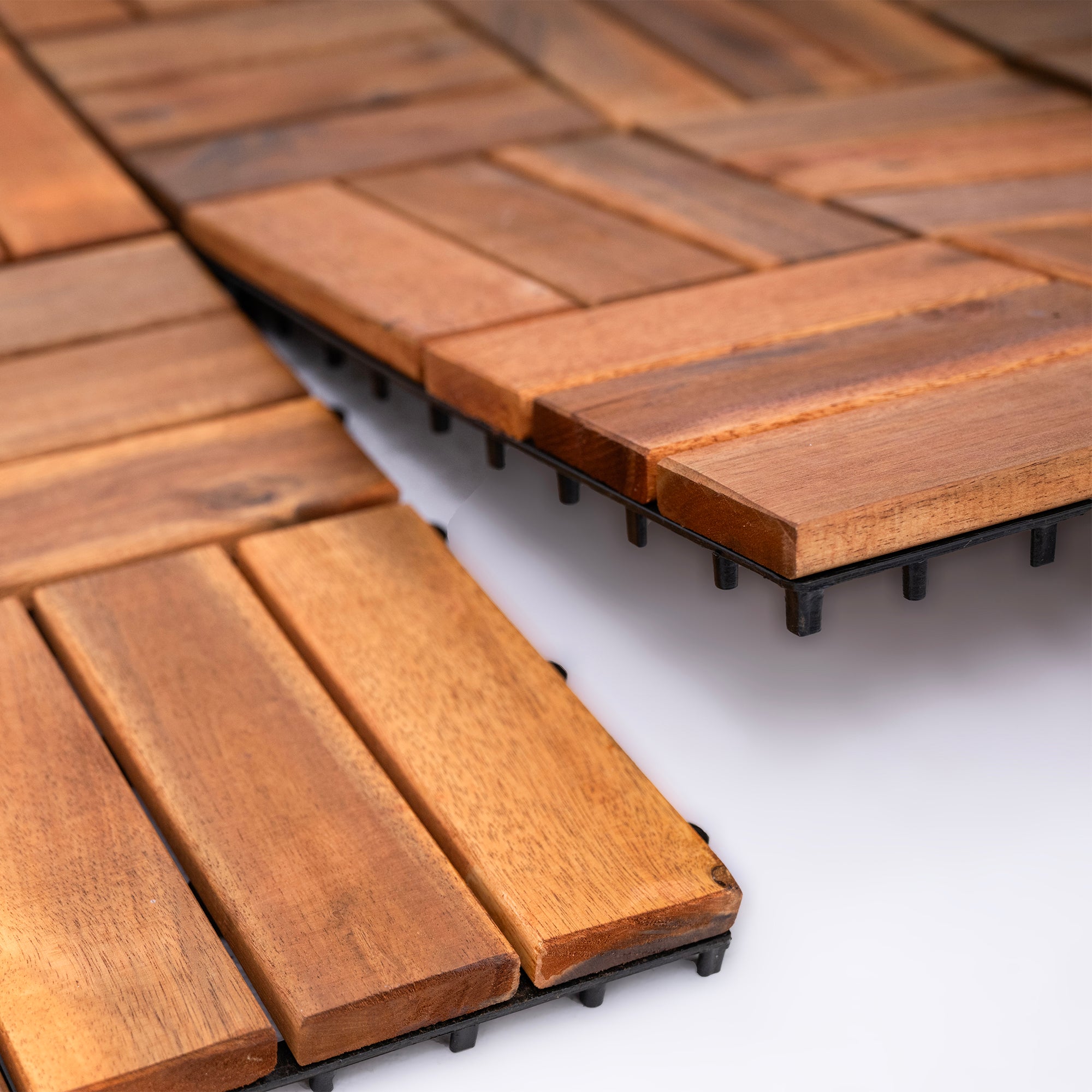 Bliss Outdoors Hardwood 12-Slat Interlocking Wood Deck Tiles, Natural, Set of 30 - Smart-nests