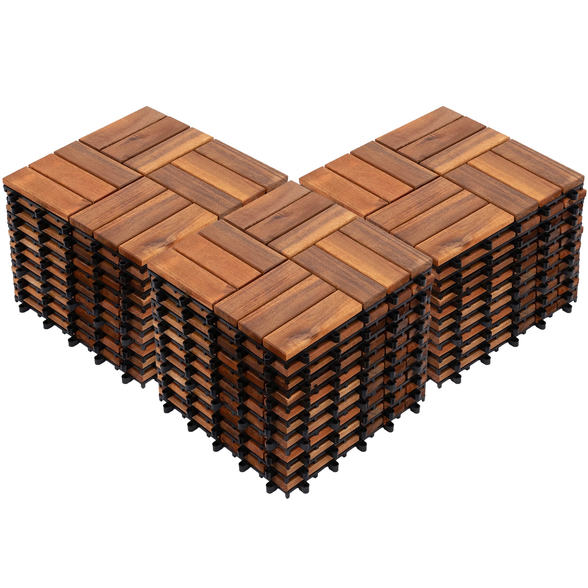 Bliss Outdoors Hardwood 12-Slat Interlocking Wood Deck Tiles, Natural, Set of 30 - Smart-nests