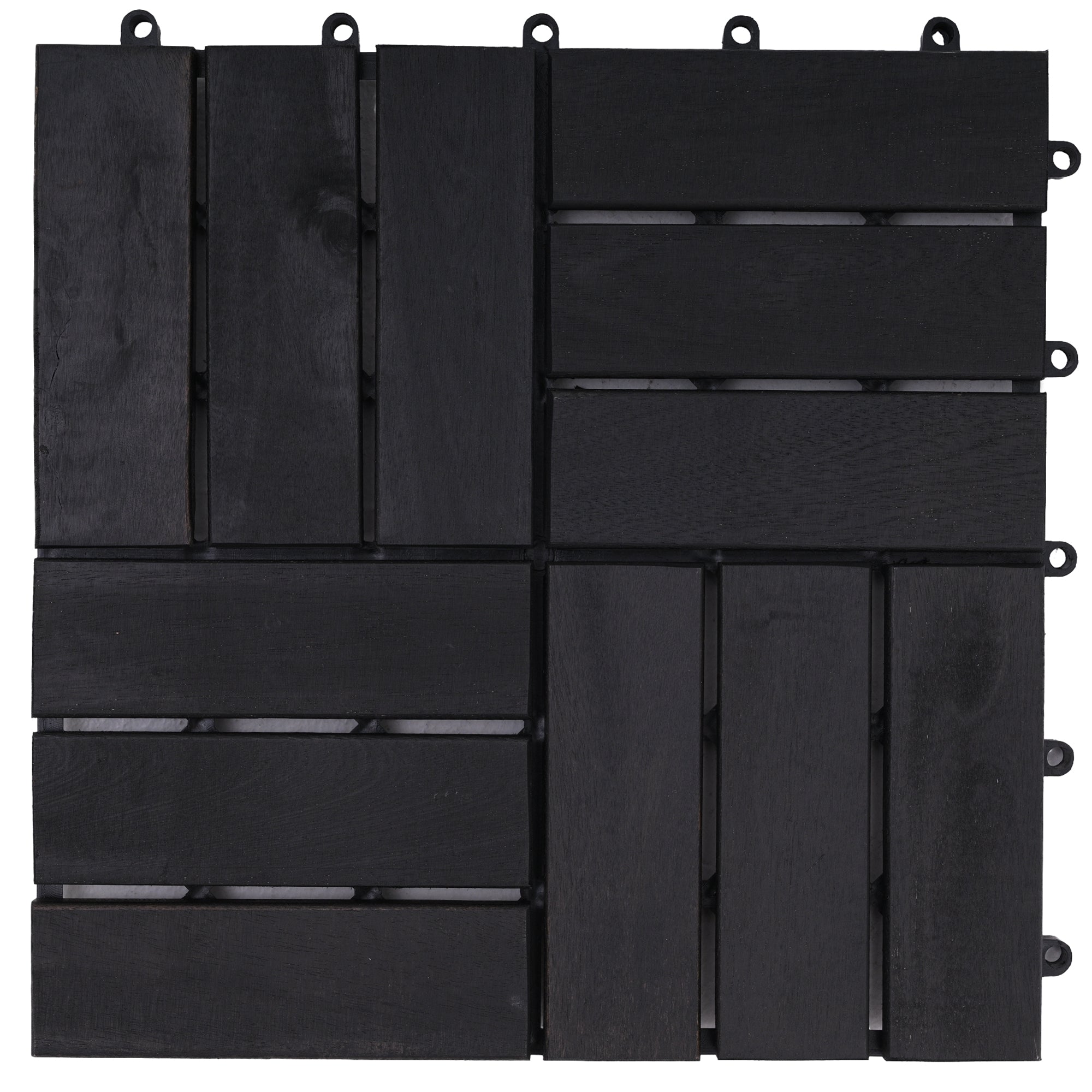 Bliss Outdoors Hardwood 12-Slat Interlock Wood Deck Tiles, Aged Black, Set of 30