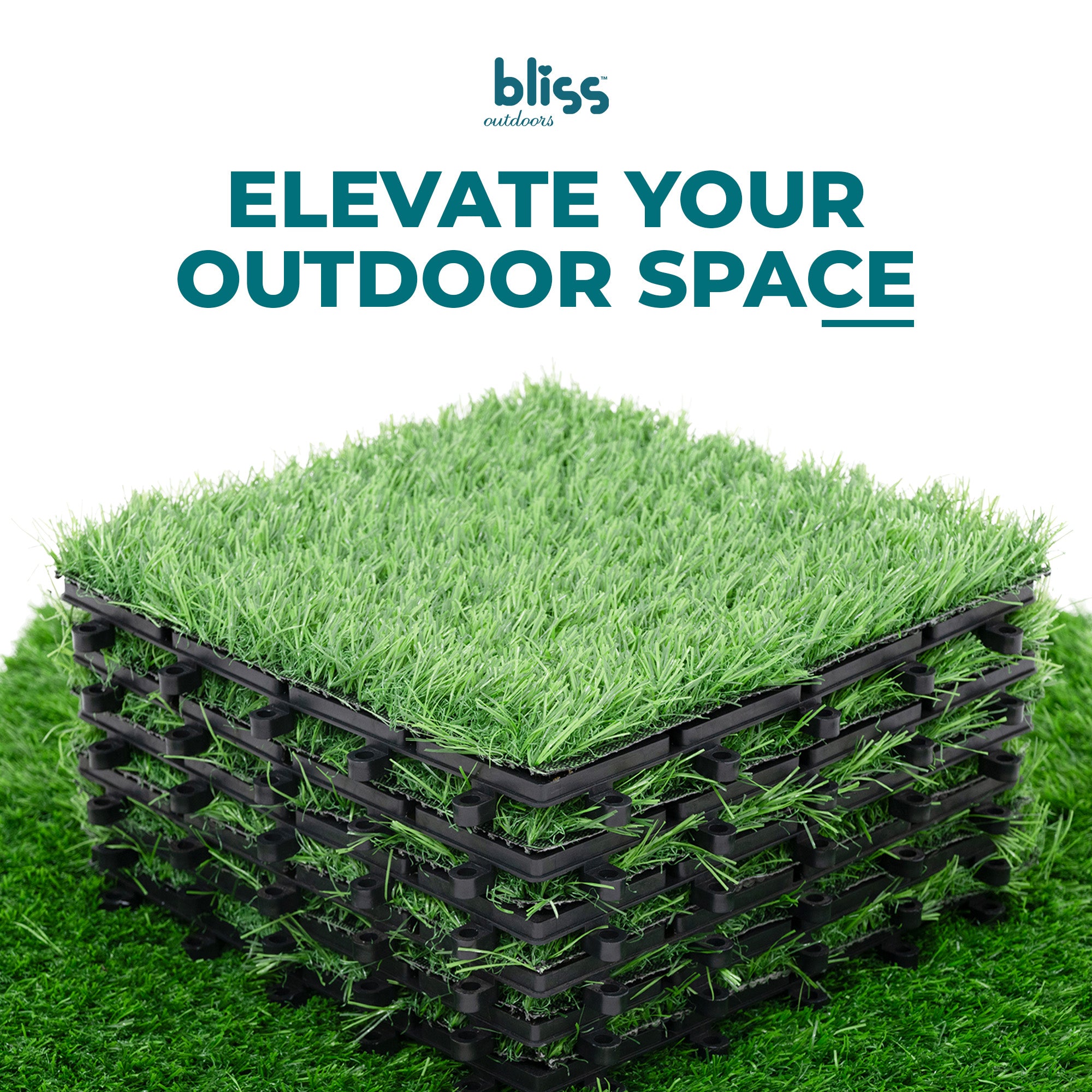 Bliss Outdoors 12"x12" Artificial PP Grass Interlocking Tiles, Green, Set of 10 - Smart-nests