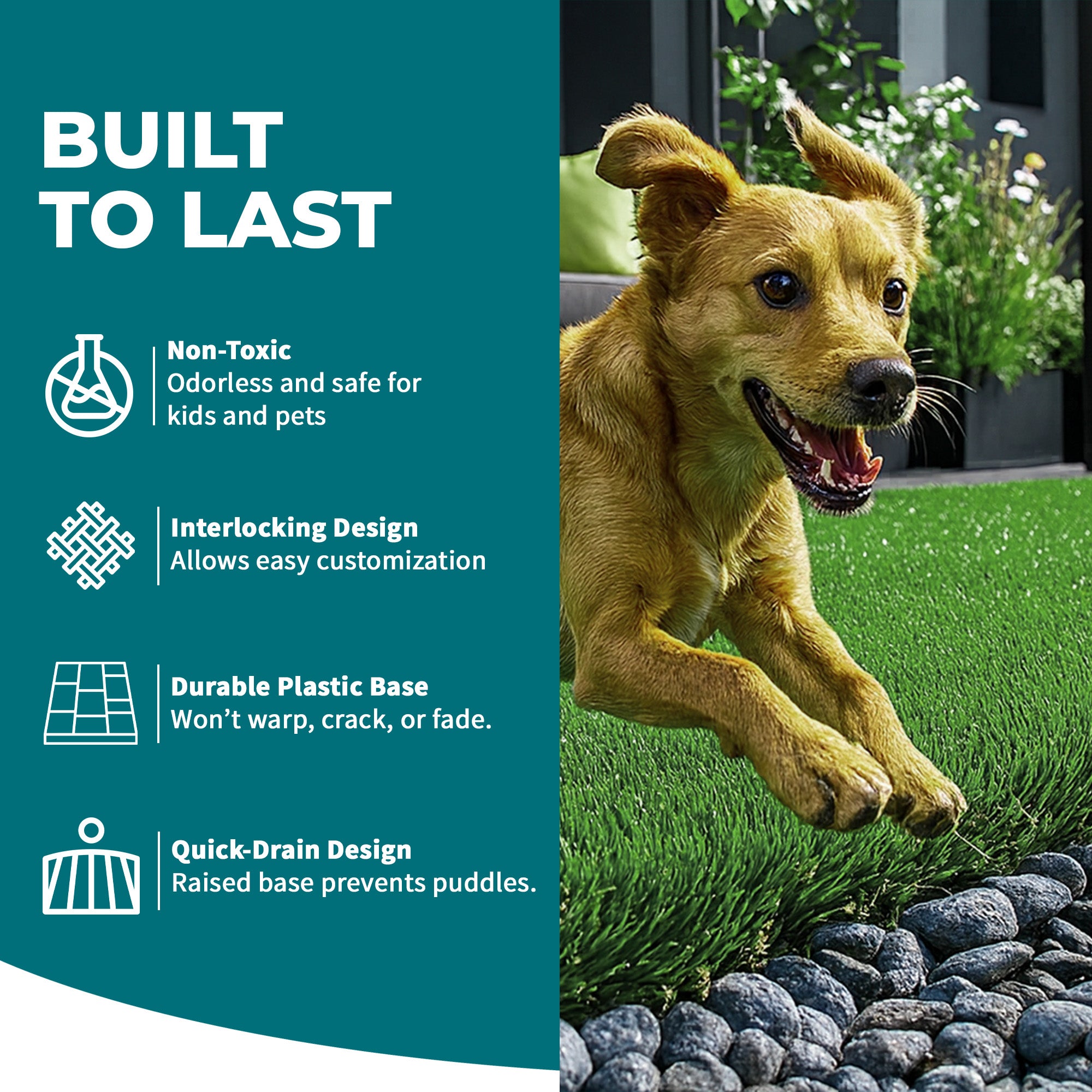 Bliss Outdoors 12"x12" Artificial PP Grass Interlocking Tiles, Green, Set of 10 - Smart-nests