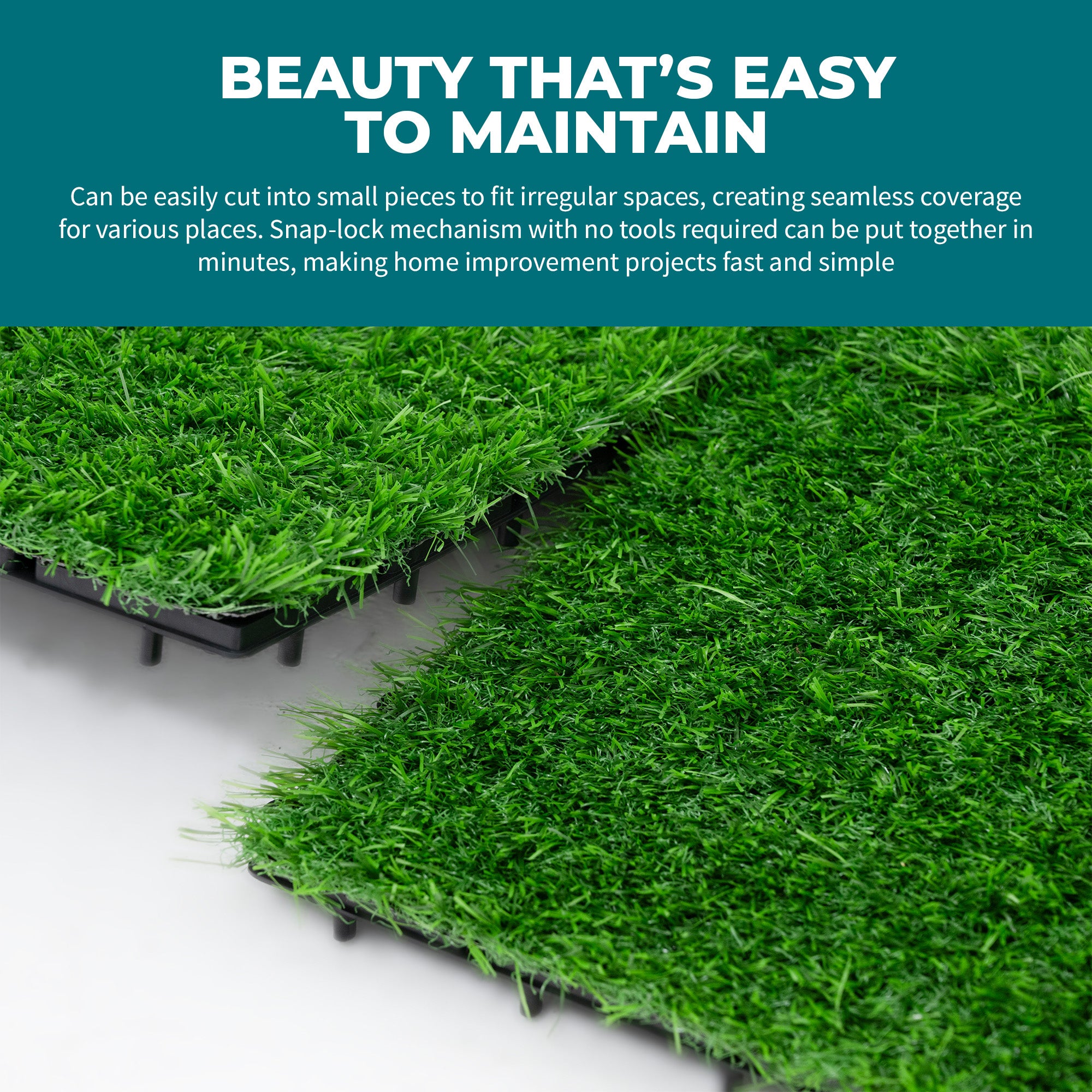 Bliss Outdoors 12"x12" Artificial PP Grass Interlocking Tiles, Green, Set of 10 - Smart-nests