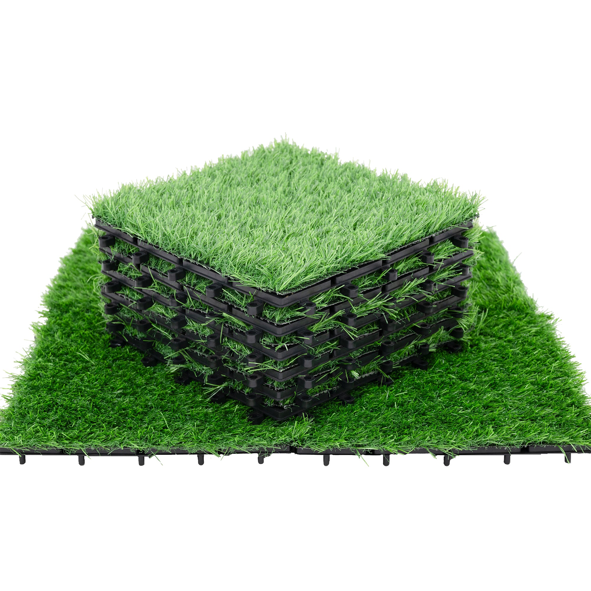 Bliss Outdoors 12"x12" Artificial PP Grass Interlocking Tiles, Green, Set of 30 - Smart-nests