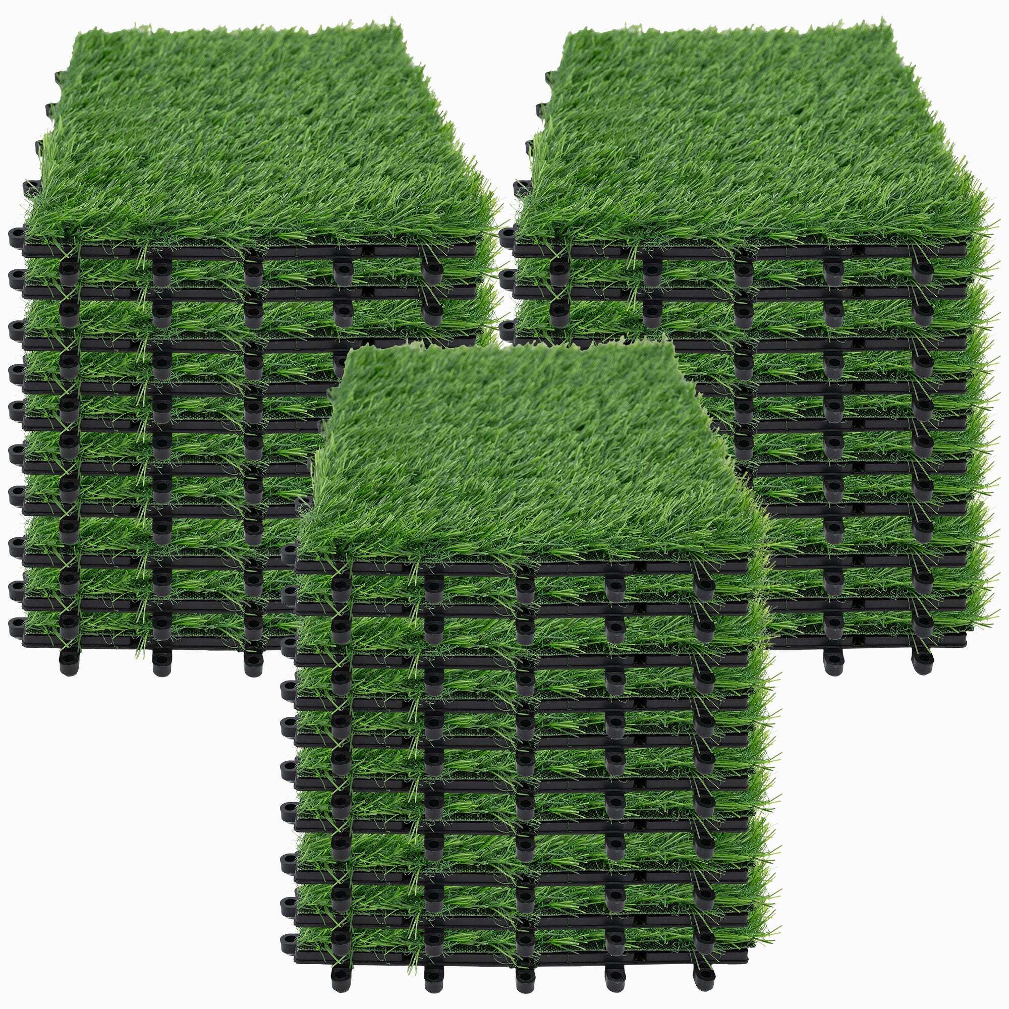 Bliss Outdoors 12"x12" Artificial PP Grass Interlocking Tiles, Green, Set of 30 - Smart-nests
