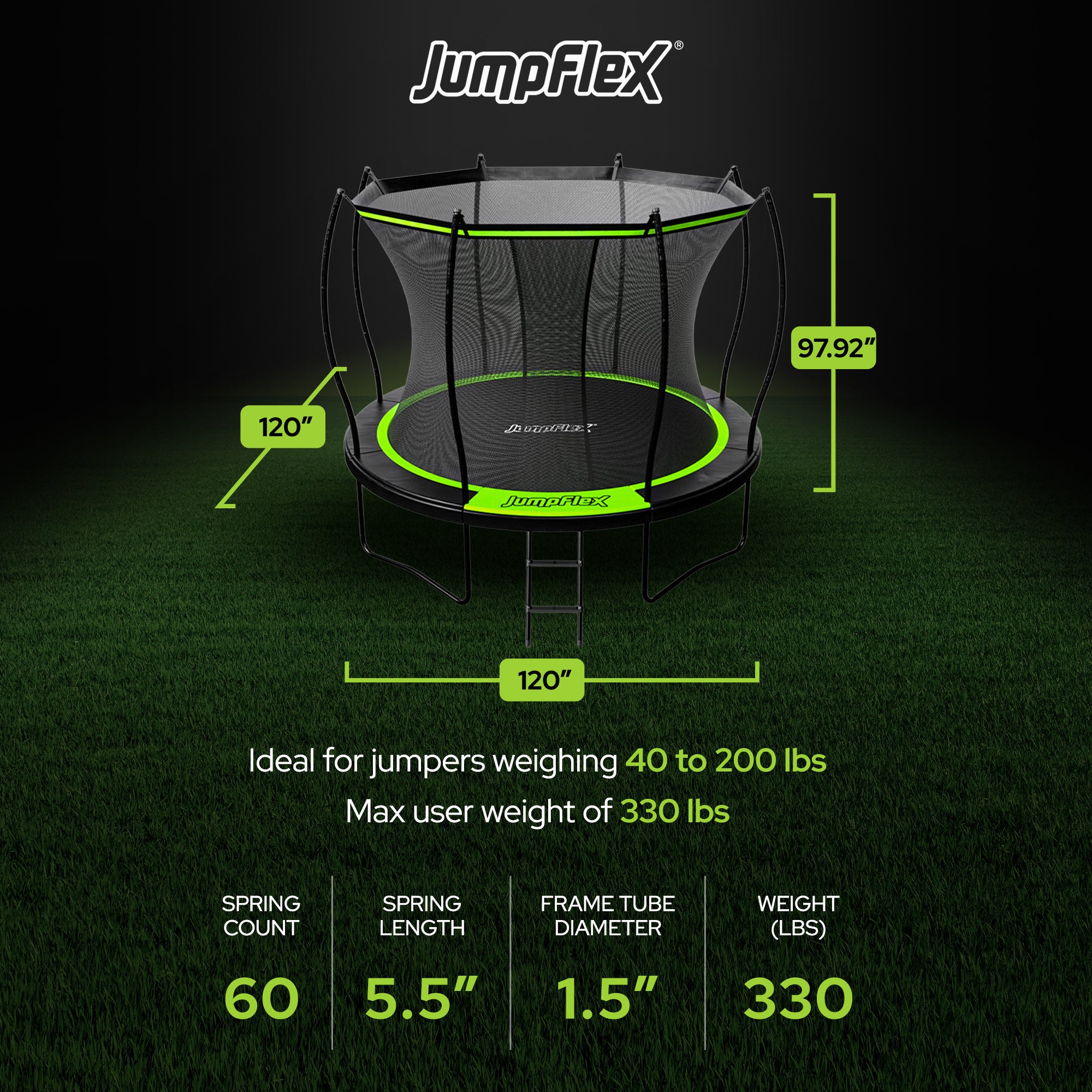 Jumpflex FLEX 10' Round Trampoline, Outdoor Play Equipment & Safety Net & Ladder - Smart-nests