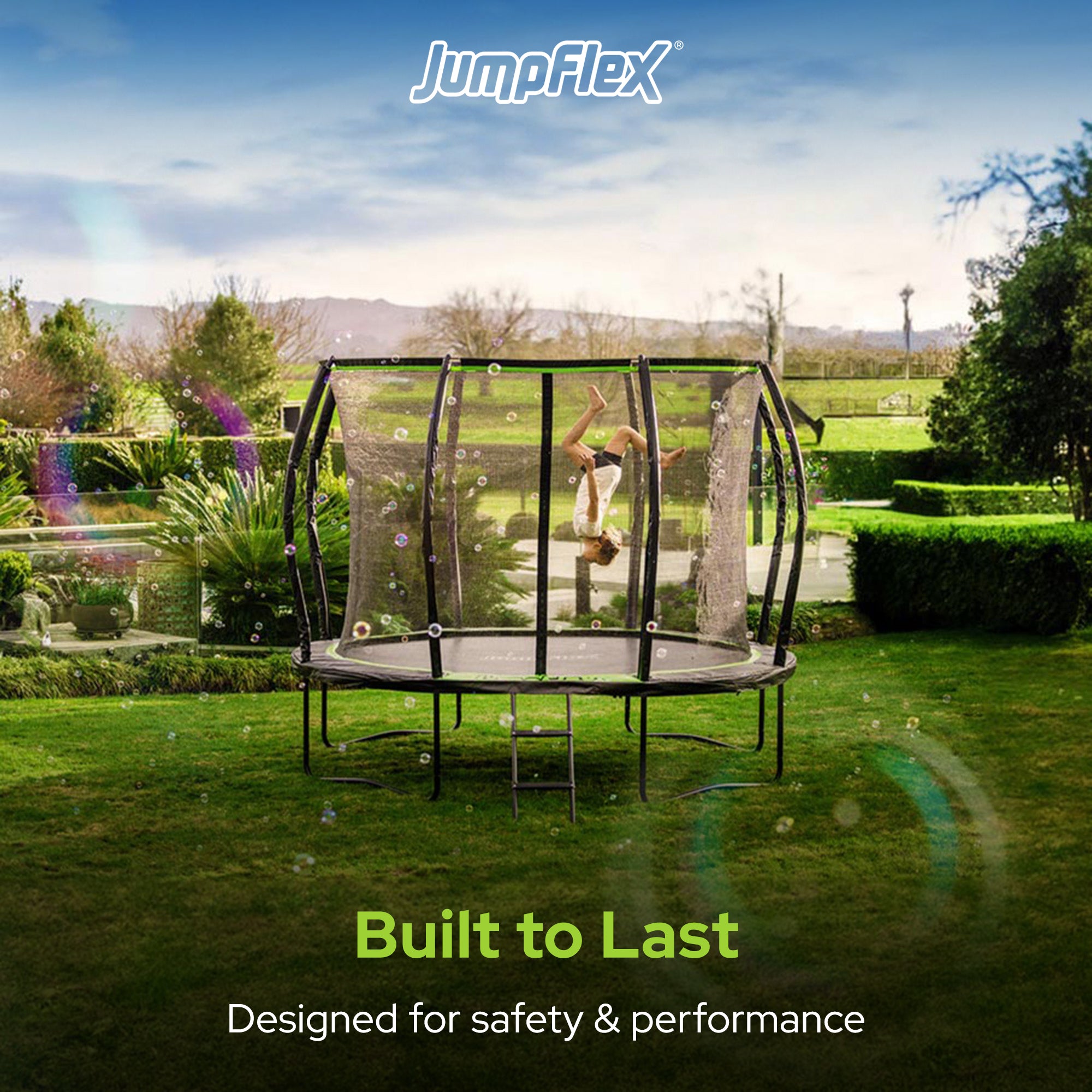 Jumpflex FLEX 10' Round Trampoline, Outdoor Play Equipment & Safety Net & Ladder - Smart-nests
