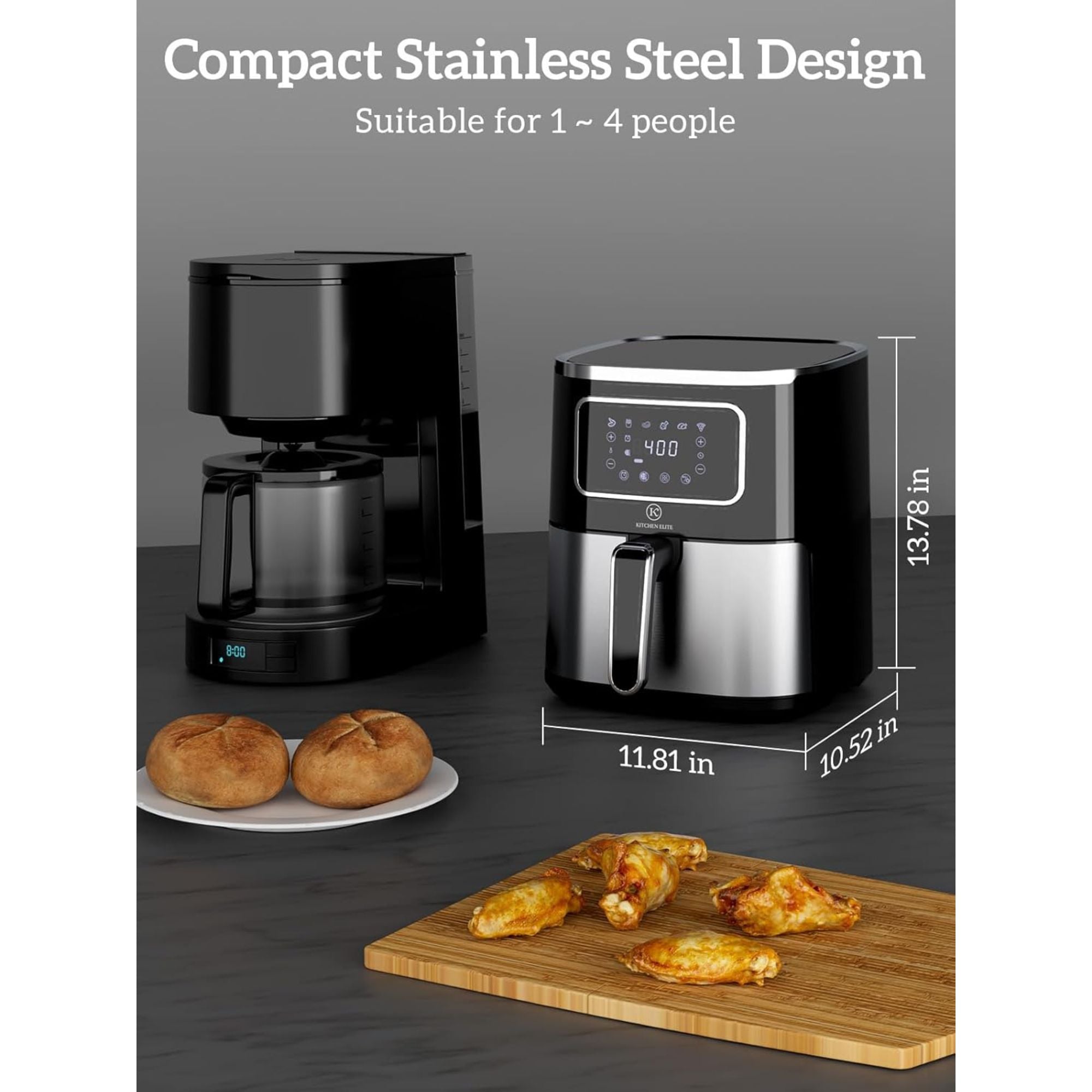 Kitchen Elite Digital Air Fryer Oven, Compact Cooker, 5.28 Qt, Stainless Steel - Smart-nests