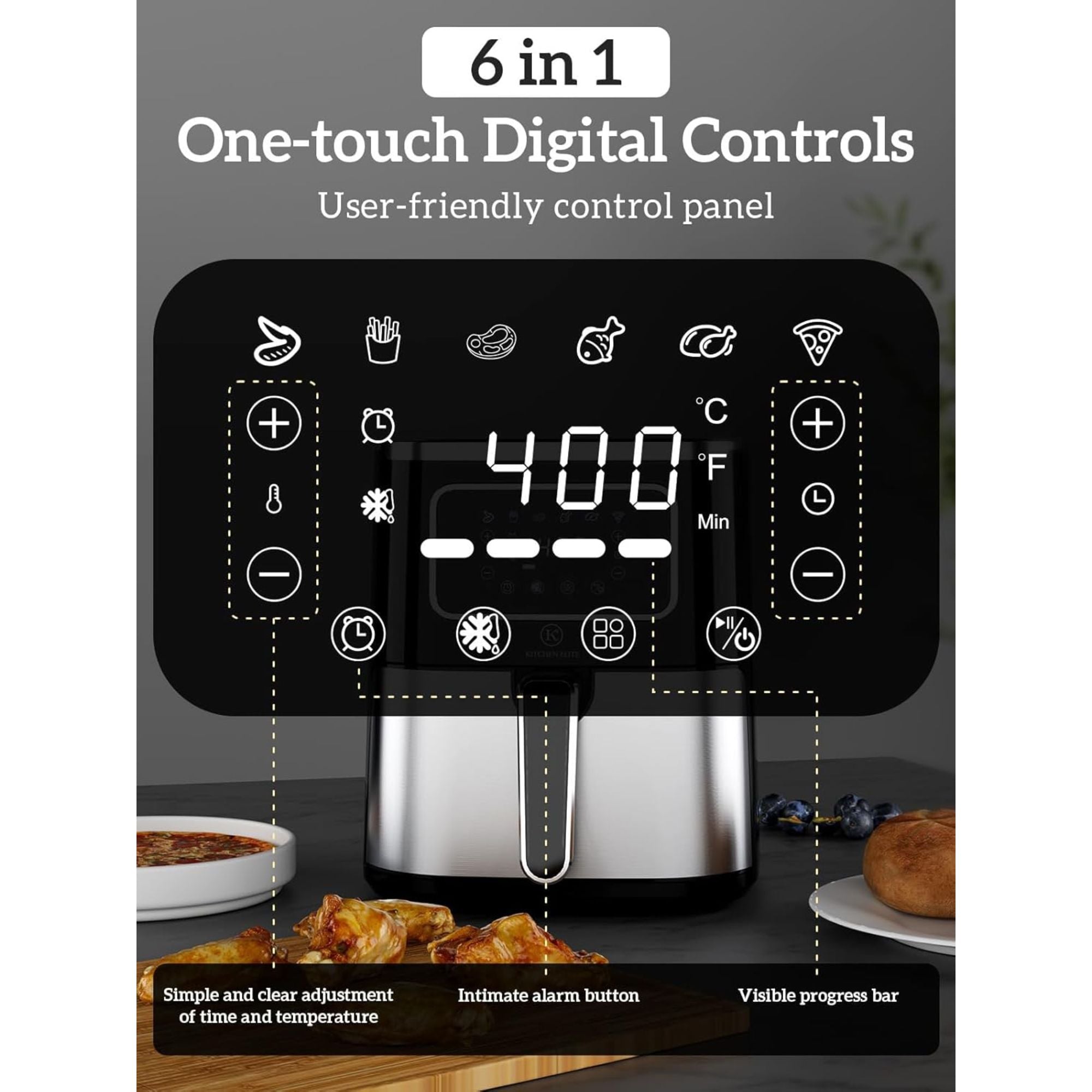 Kitchen Elite Digital Air Fryer Oven, Compact Cooker, 5.28 Qt, Stainless Steel - Smart-nests